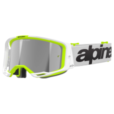 Alpinestars Crossbril Vision 8 Wordmark - Wit / Fluo Geel - Spiegel Lens