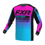 FXR Kinder Cross Shirt 2023 Clutch Pro - Zwart / Sky / Roze