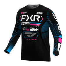 FXR Cross Shirt 2025 Podium - Zwart / Cyan / Roze