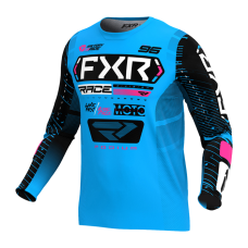 FXR Kinder Cross Shirt 2025 Podium - Cyan / Zwart / Roze