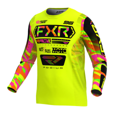 FXR Youth Motocross Jersey 2025 Podium - HiVis / Sherbet Camo