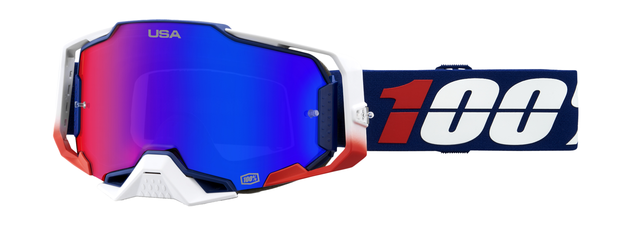 100% Crossbril Armega MXON USA - HiPER Spiegel Rood / Blauw Lens