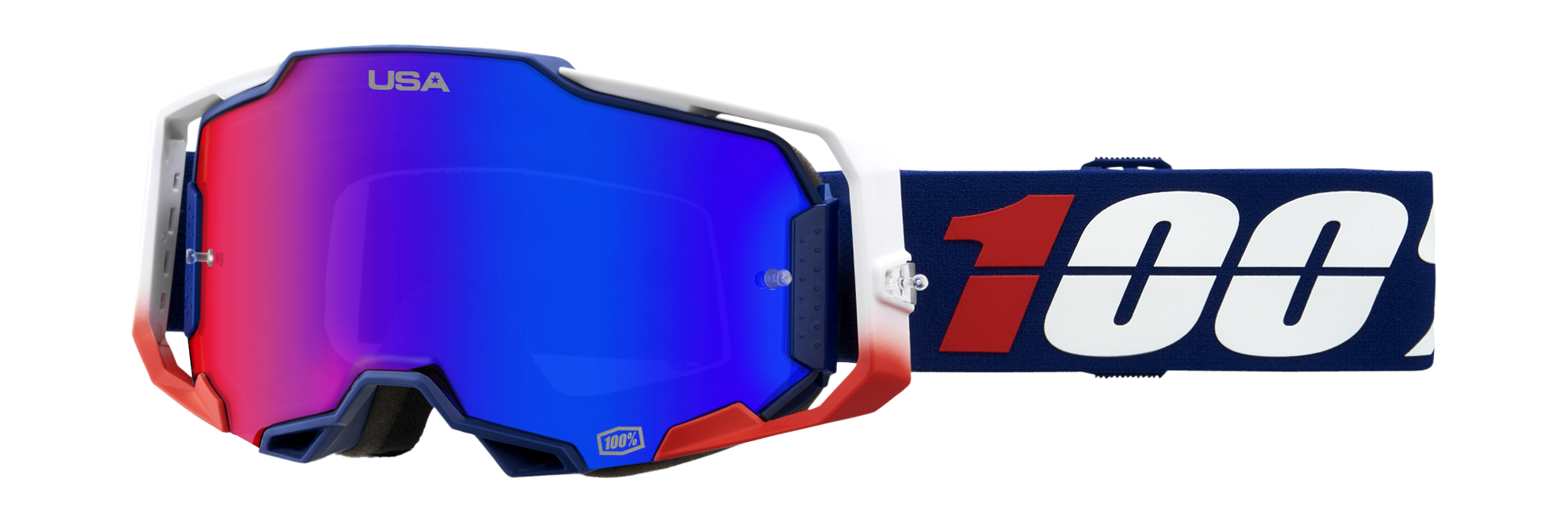 100% Crossbril Armega MXON USA - HiPER Spiegel Rood / Blauw Lens