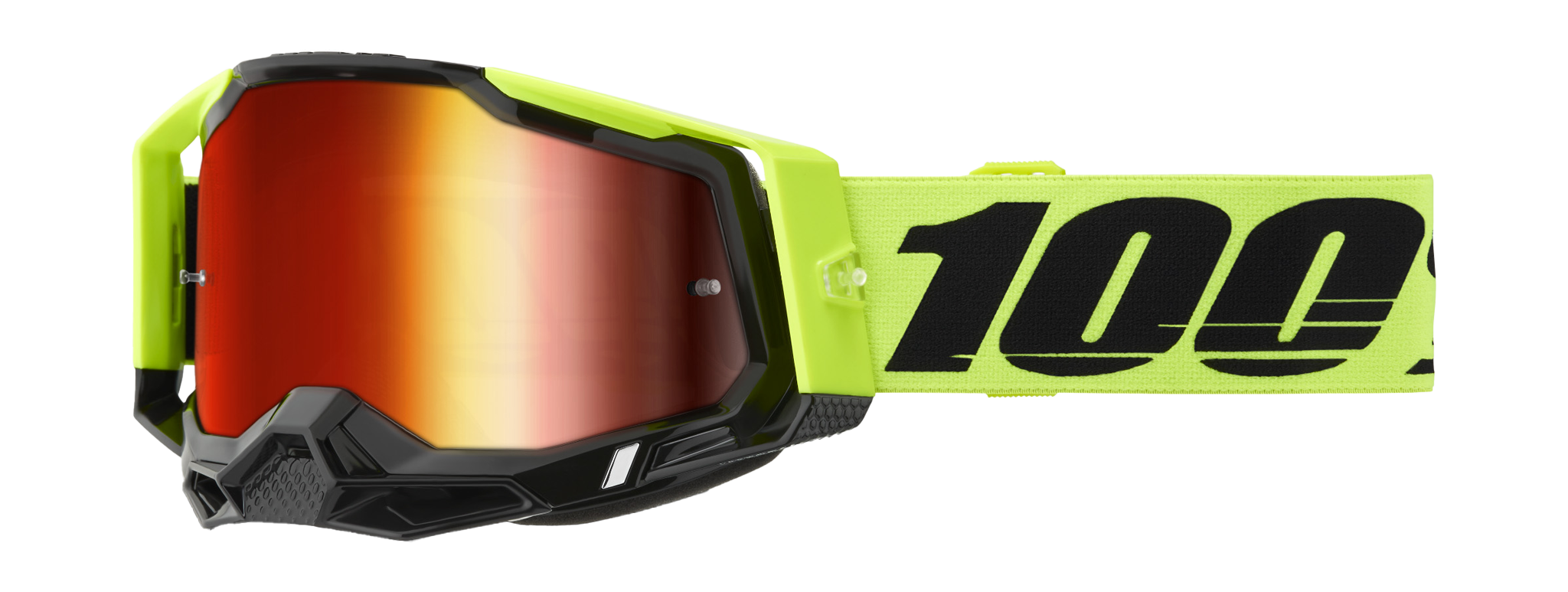 100% Crossbril Racecraft 2 Neon Yellow - Spiegel Rood Lens