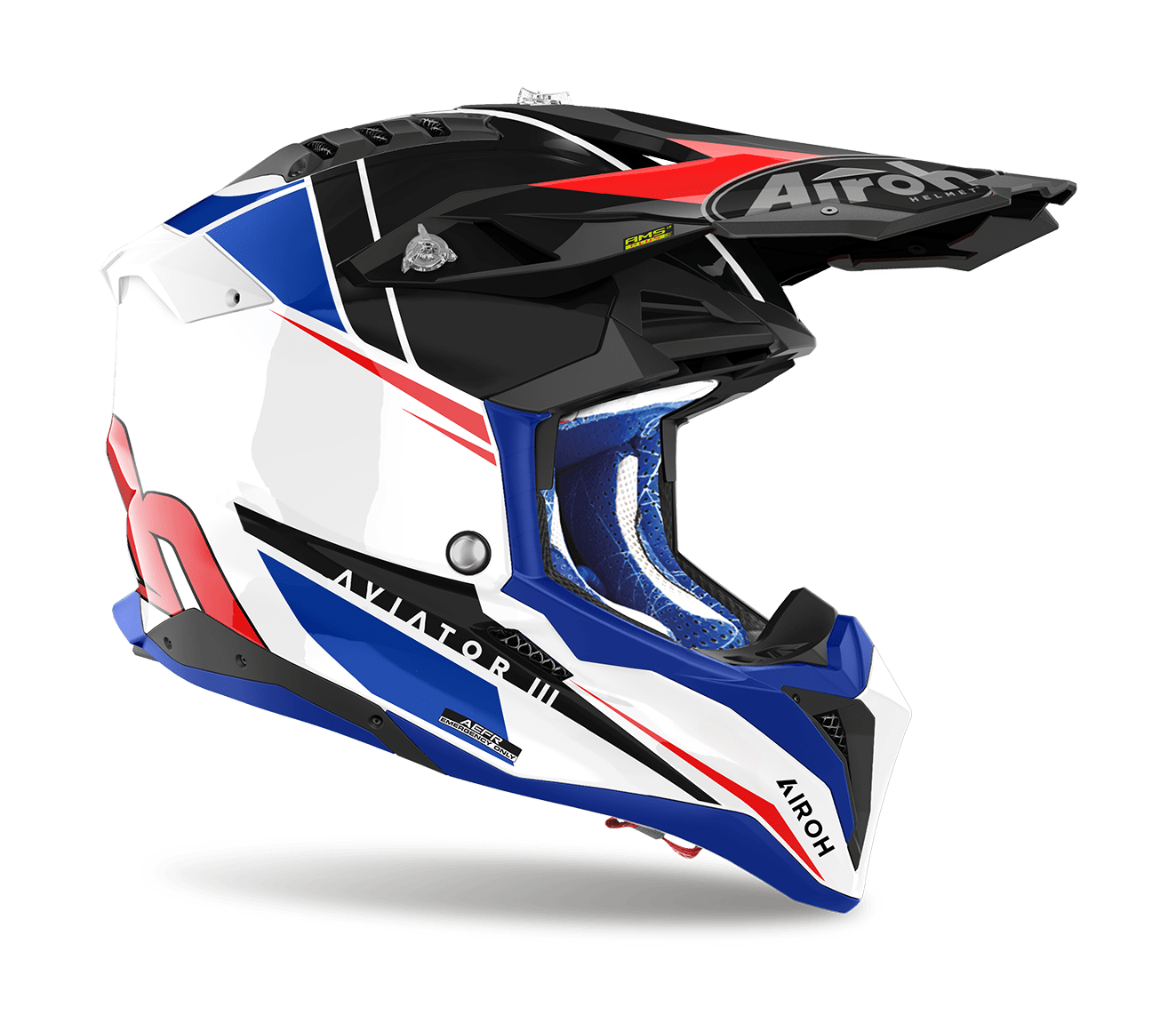 Airoh Crosshelm Aviator 3 Push - Glans Blauw / Rood