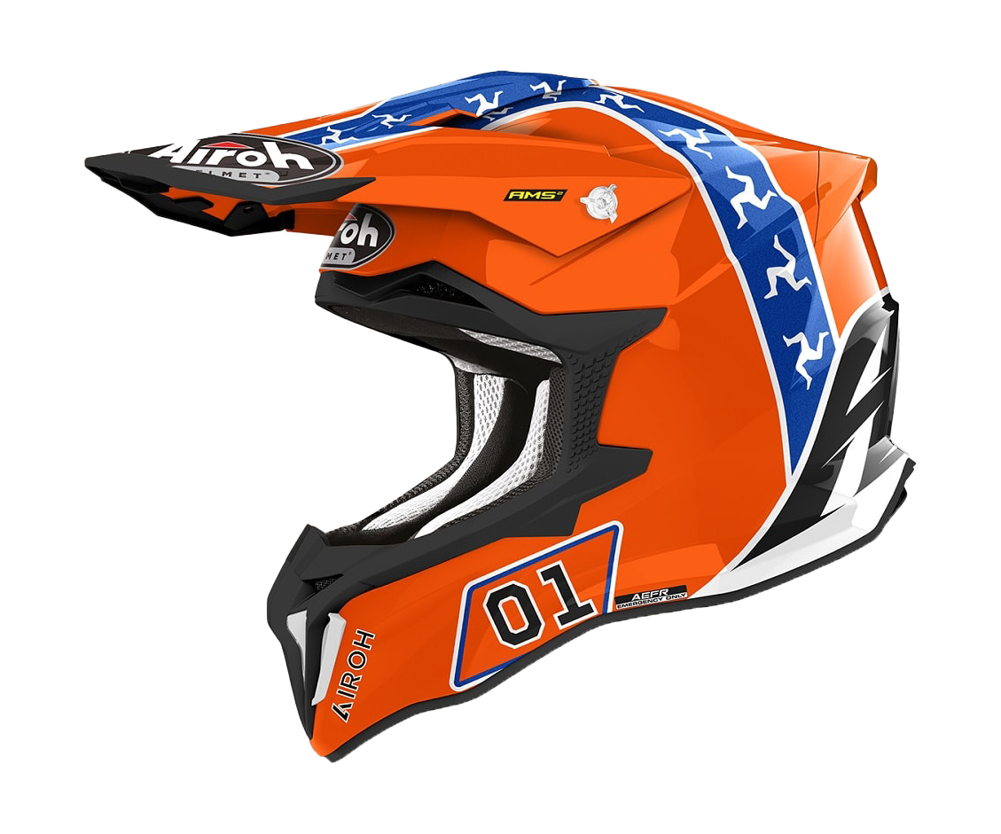 Airoh Crosshelm Strycker Hazzard - Glans Oranje / Blauw