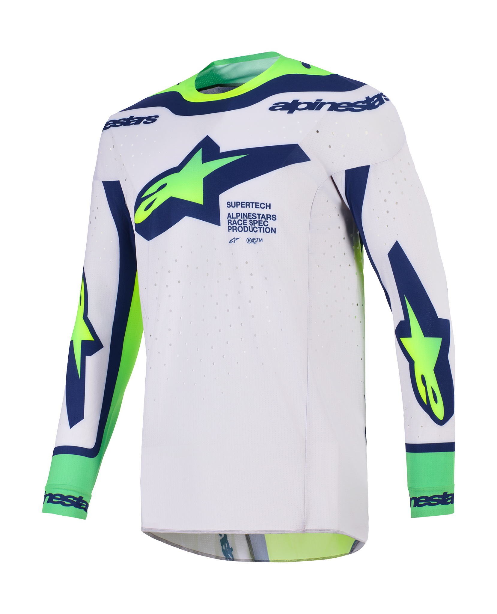 Alpinestars Cross Shirt 2026 Supertech Vista - Licht Grijs / Fluo Geel / Blauw