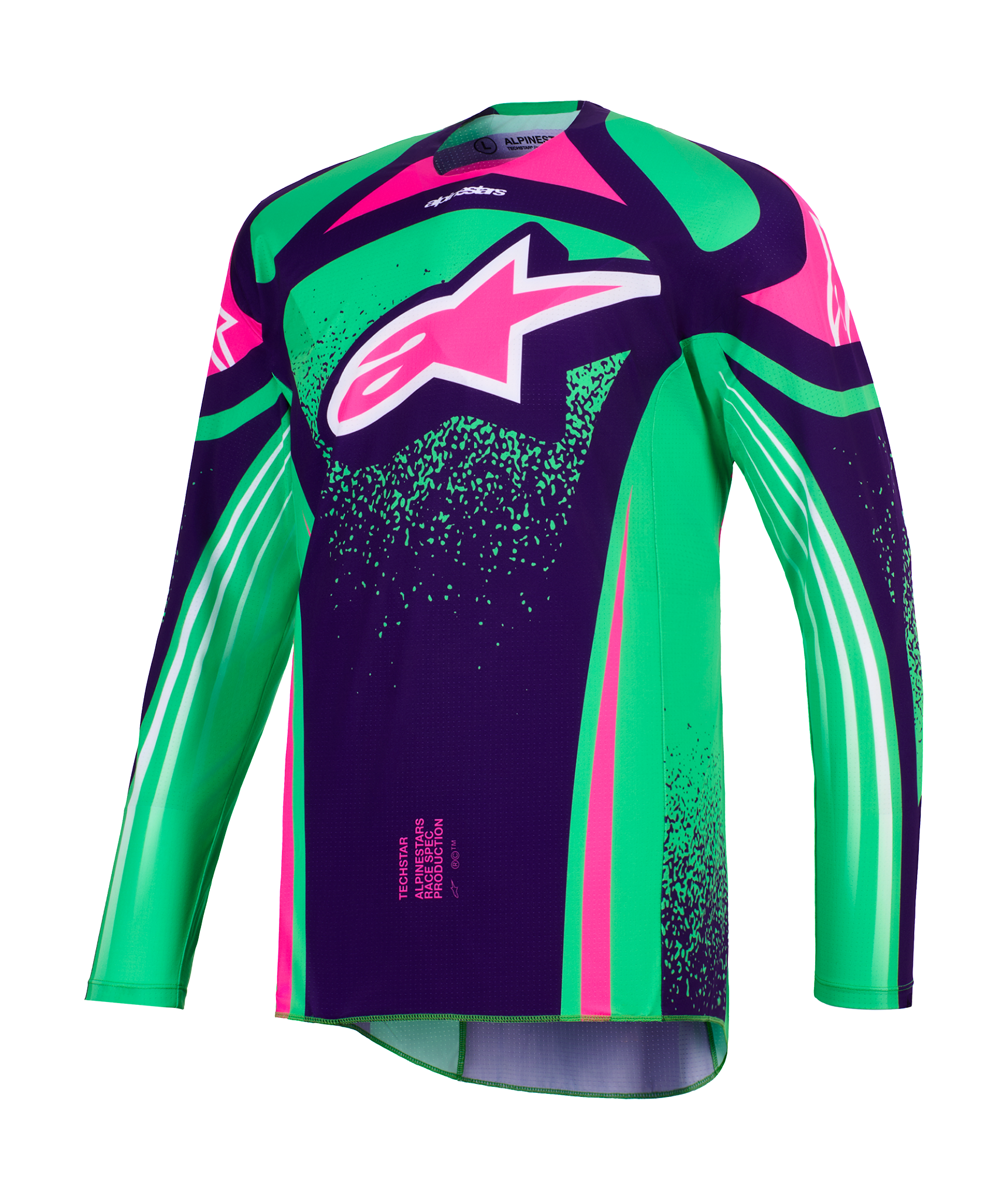 Alpinestars Cross Shirt 2026 Techstar Nomur - Deep Paars / Groen / Fluo Roze