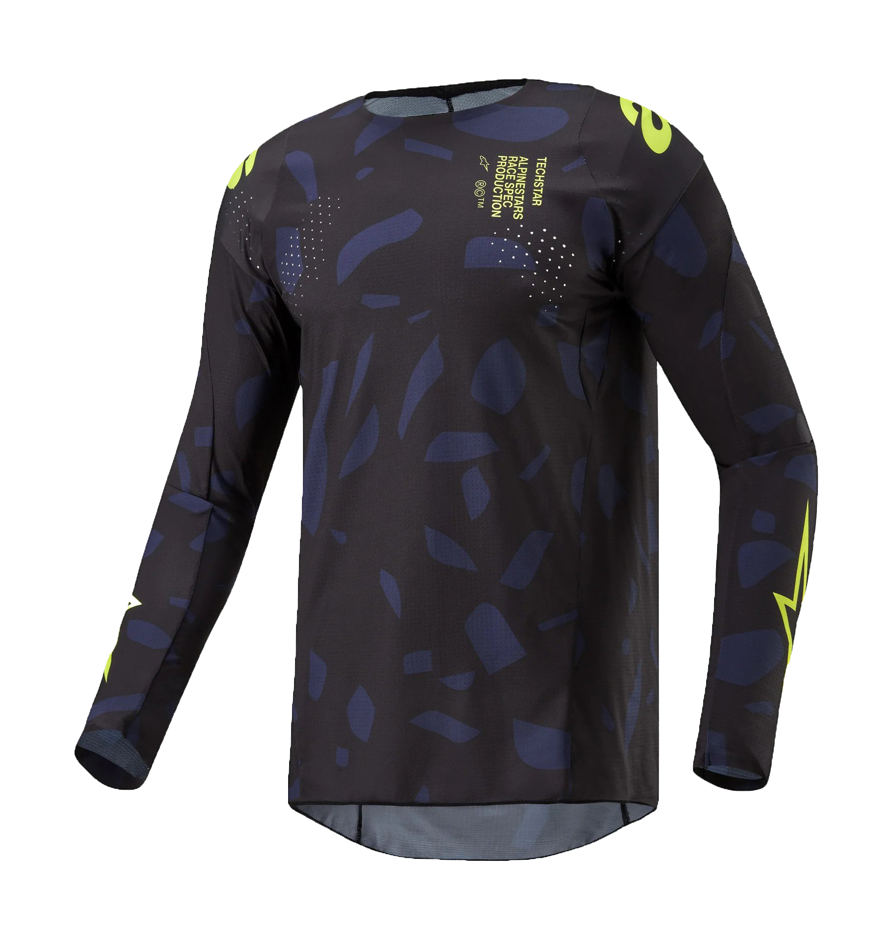 Alpinestars Cross Shirt Techstar Rantera - Zwart / Navy / Fluo Geel