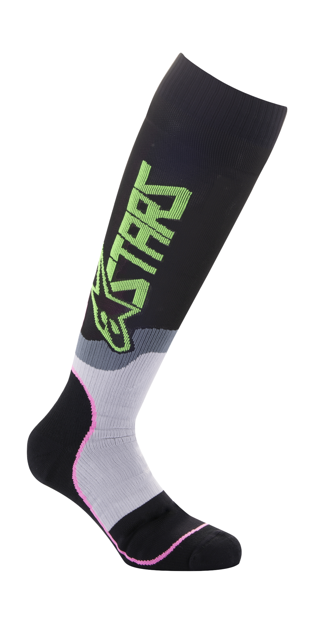 Alpinestars Cross Sokken MX PLUS-2 - Zwart / Groen / Fluo Roze
