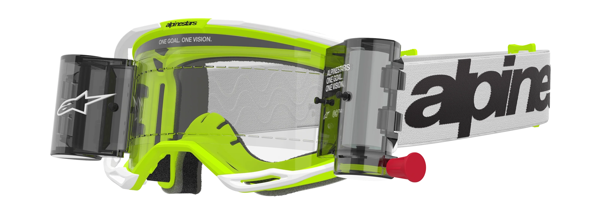 Alpinestars Crossbril Roll-Off Vision 8 Wordmark - Wit / Fluo Geel - Clear Lens