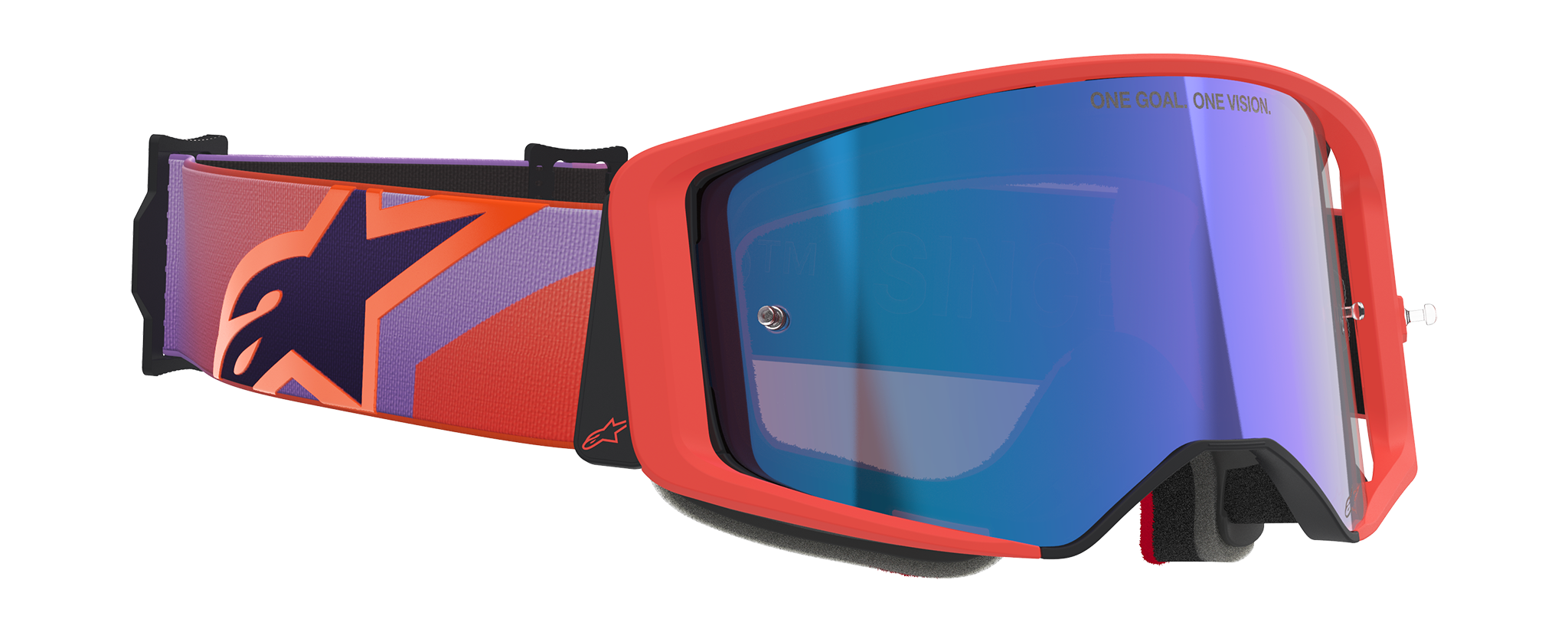 Alpinestars Crossbril Supertech Corp - Hot Coral / Paars - Spiegel Blauw Lens