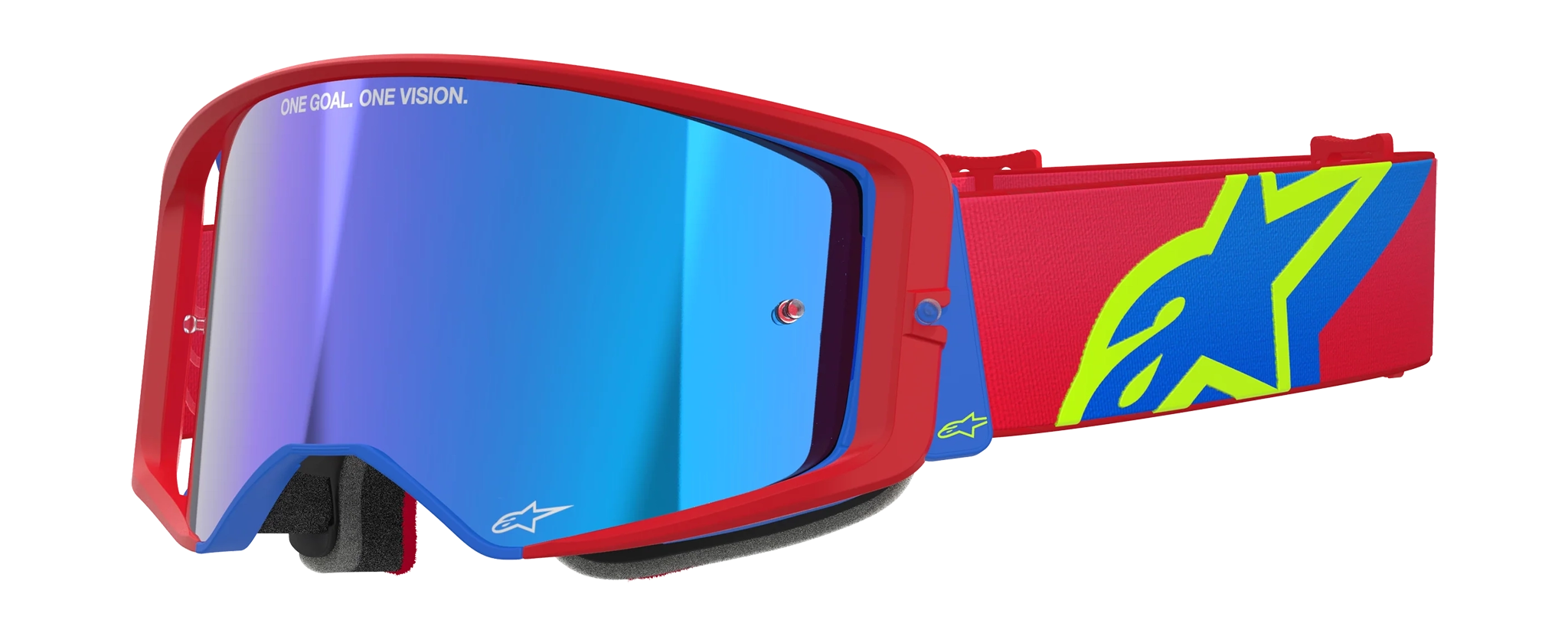 Alpinestars Crossbril Supertech Corp - Rood / Blauw - Spiegel Blauw Lens