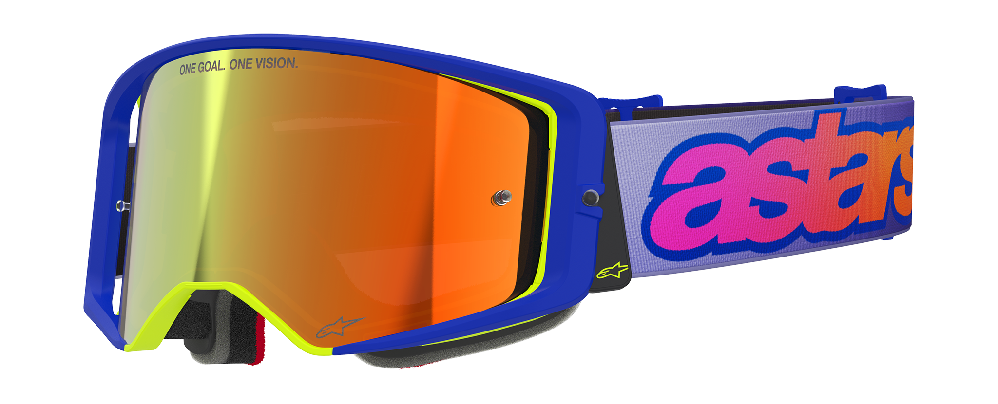 Alpinestars Crossbril Supertech Vista - Blauw / Geel / Paars - Spiegel Rood Lens