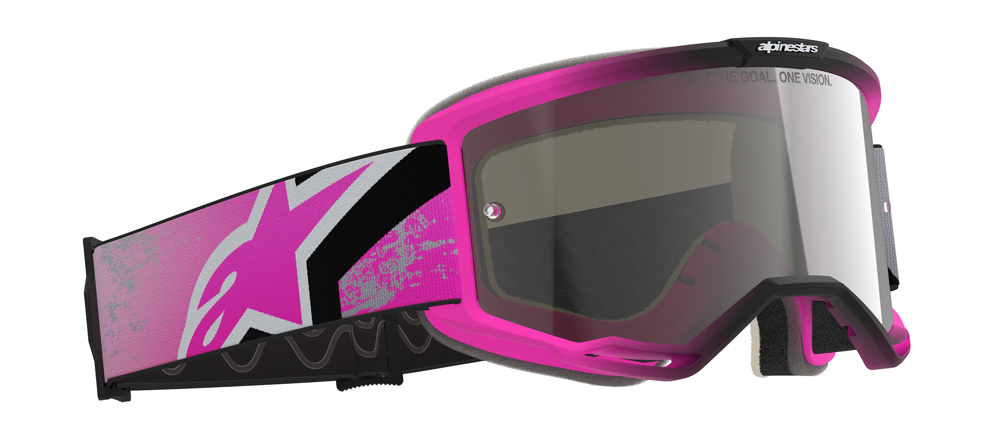 Alpinestars Crossbril Vision 5 Lahnd - Iron / Fluo Roze - Spiegel Zilver Lens