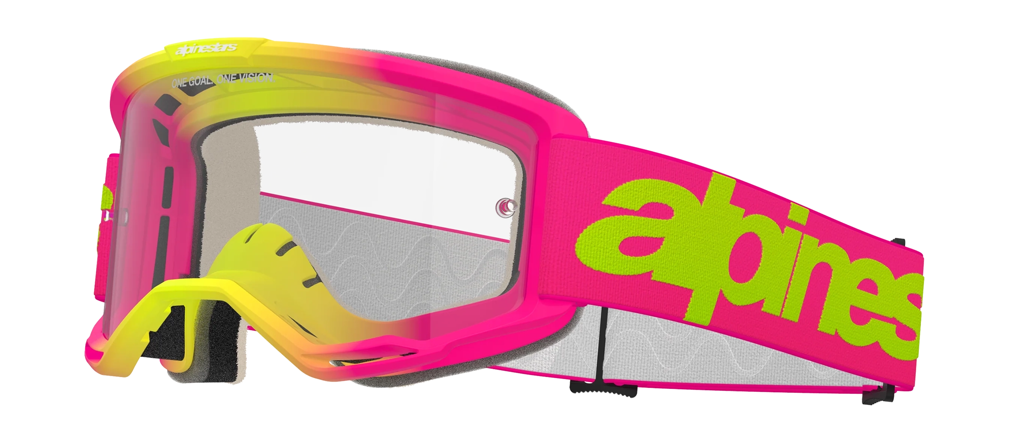 Alpinestars Crossbril Vision 5 Wordmark - Roze / Fluo Geel - Clear Lens