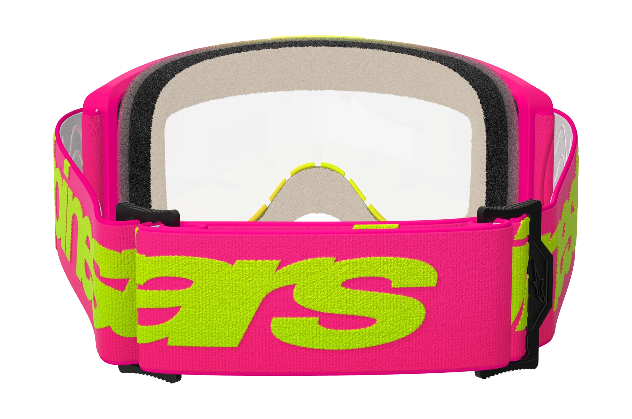 Alpinestars Crossbril Vision 5 Wordmark - Roze / Fluo Geel - Clear Lens