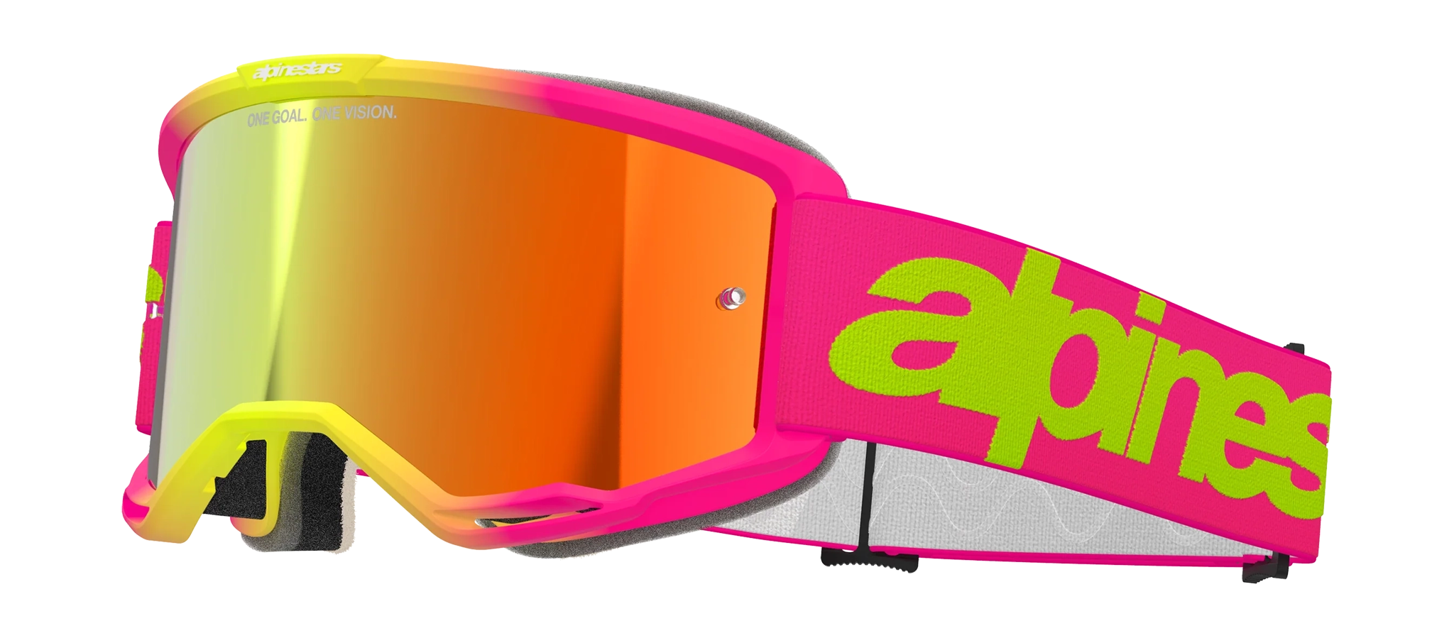 Alpinestars Crossbril Vision 5 Wordmark - Roze / Fluo Geel - Spiegel Rood Lens
