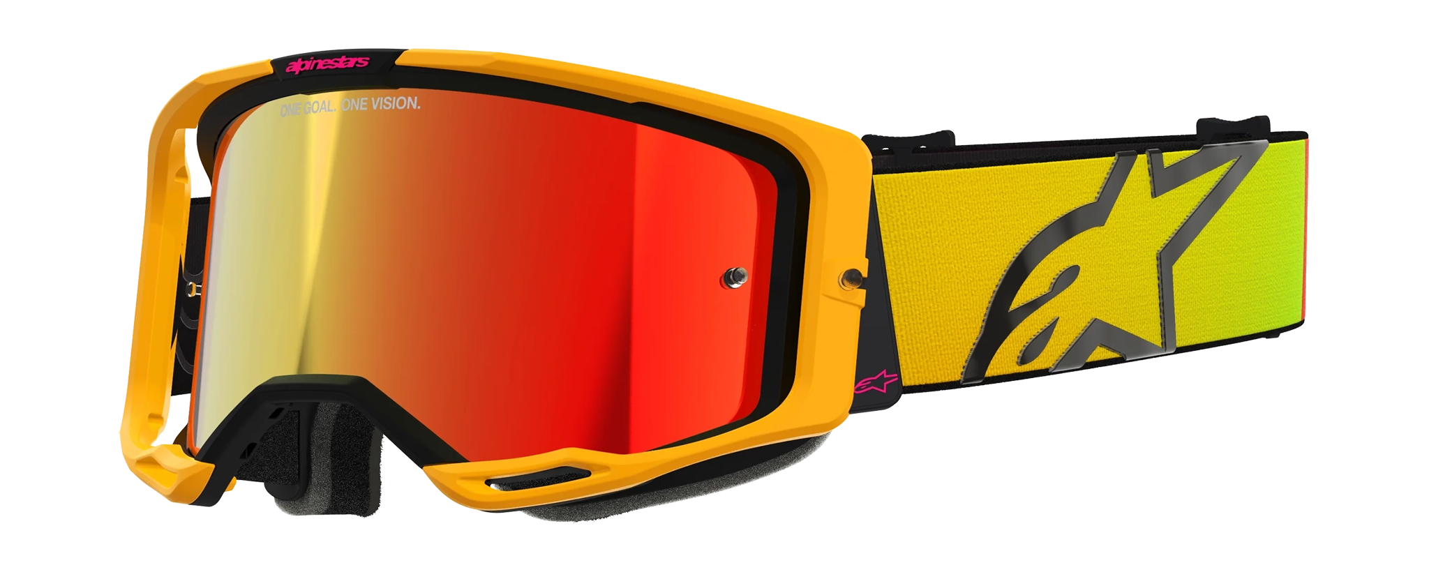 Alpinestars Crossbril Vision 8 Corp - Geel / Roze - Spiegel Rood Lens