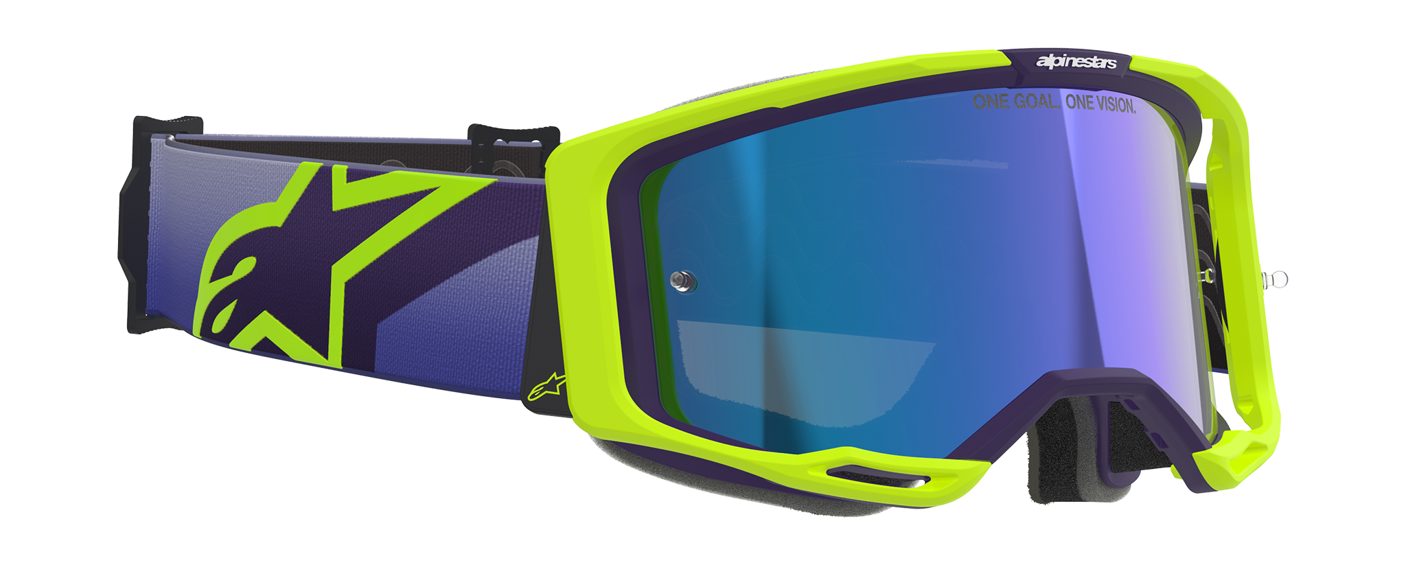 Alpinestars Crossbril Vision 8 Corp - Paars / Fluo Geel - Spiegel Blauw Lens