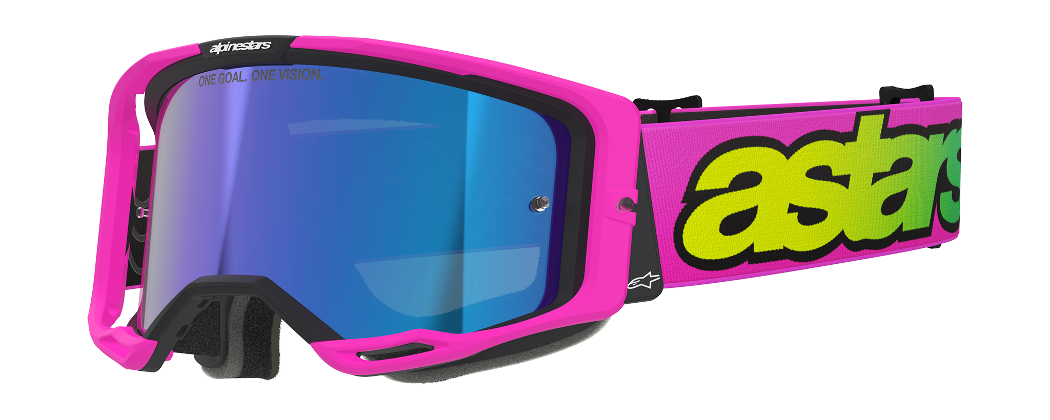 Alpinestars Crossbril Vision 8 Vista - Fluo Roze / Fluo Geel - Spiegel Blauw Lens