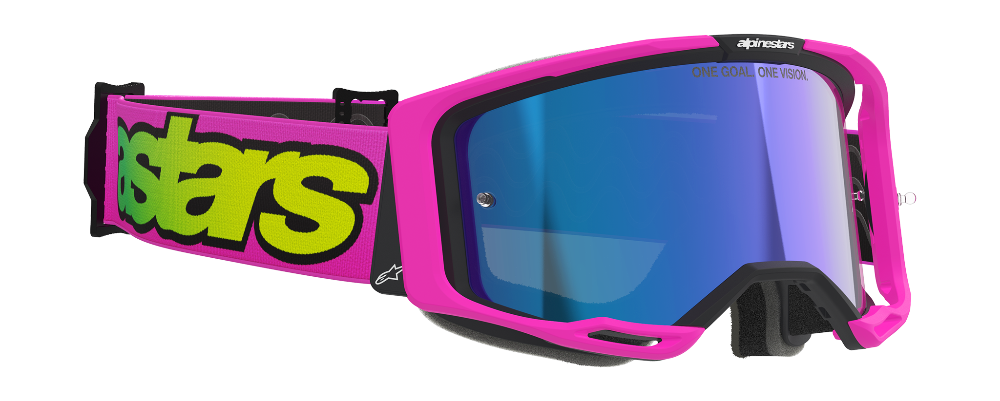 Alpinestars Crossbril Vision 8 Vista - Fluo Roze / Fluo Geel - Spiegel Blauw Lens