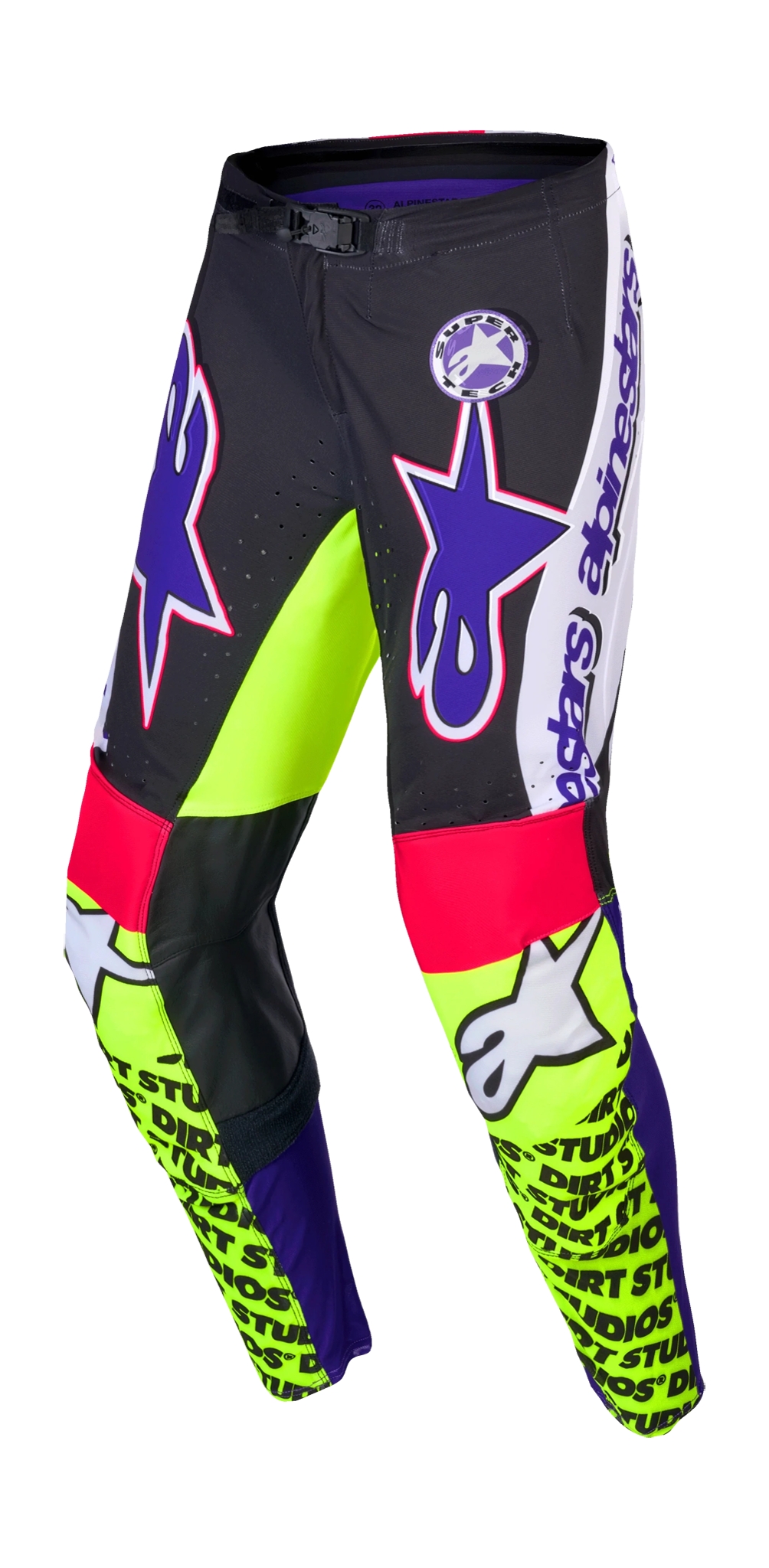 Alpinestars Crossbroek Supertech LE Dirt Studios - Wit / Paars / Geel Fluo