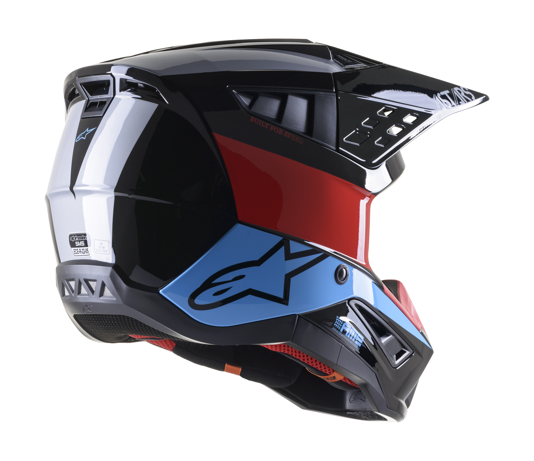 Alpinestars Crosshelm S-M5 22.05 Bond - Zwart / Rood / Cyan / Zilver