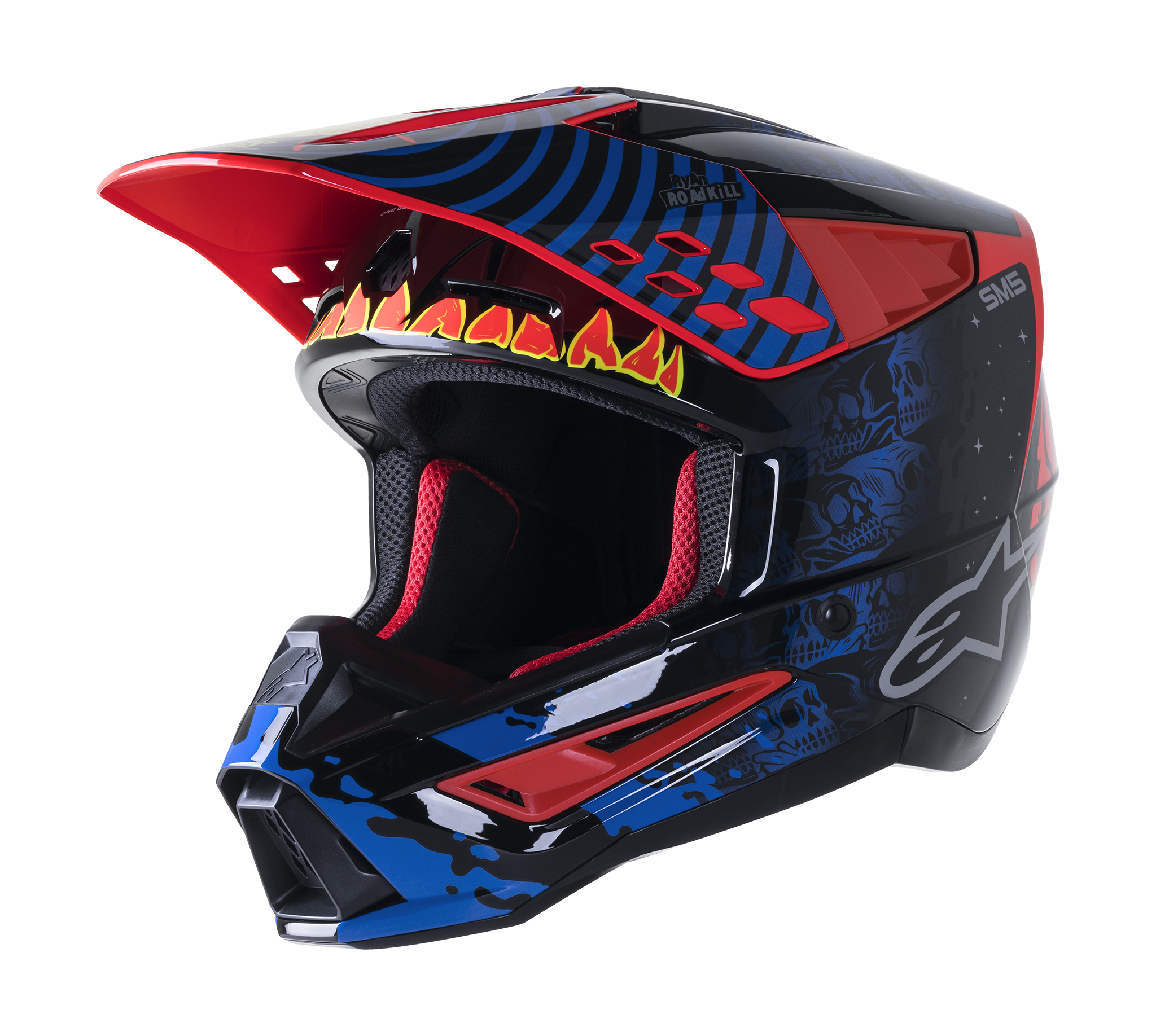 Alpinestars Crosshelm S-M5 22.05 Solar Flare - Zwart / Blauw / Fluo Rood