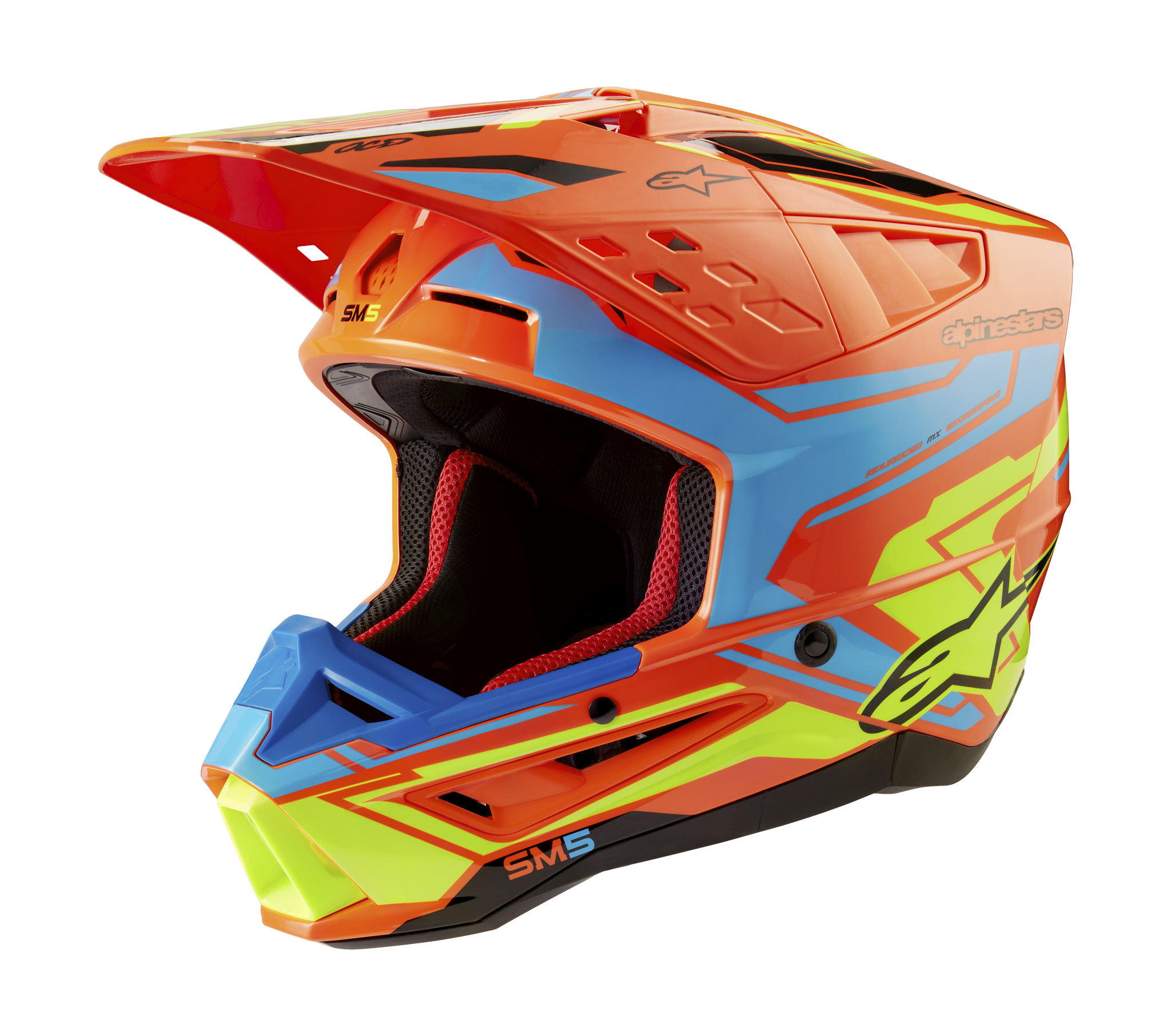 Alpinestars Crosshelm S-M5 Action 2 - Glans Fluo Oranje / Cyan / Fluo Geel