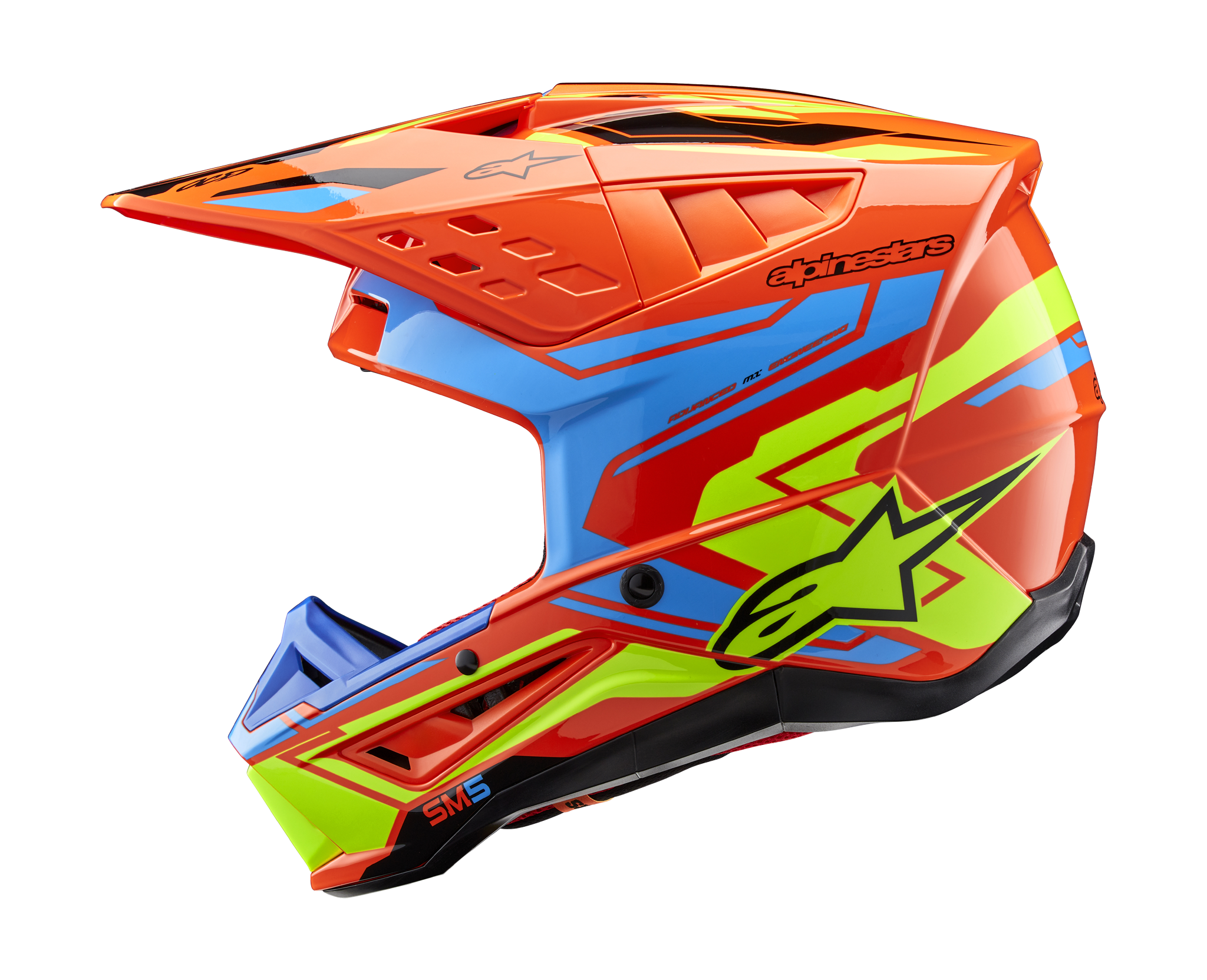 Alpinestars Crosshelm S-M5 Action 2 - Glans Fluo Oranje / Cyan / Fluo Geel