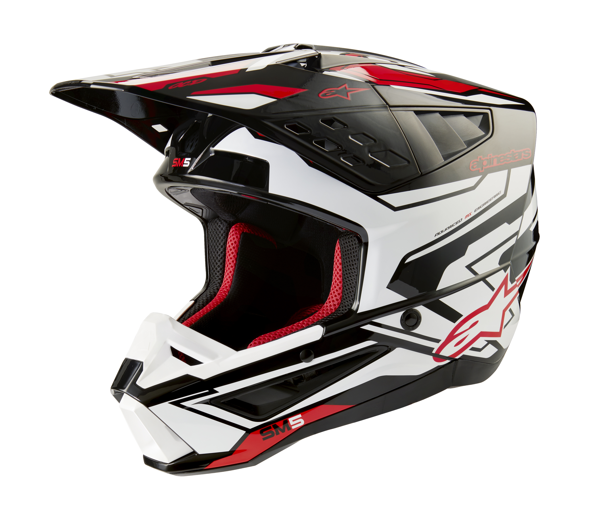 Alpinestars Crosshelm S-M5 Action 2 - Glans Zwart / Wit / Rood