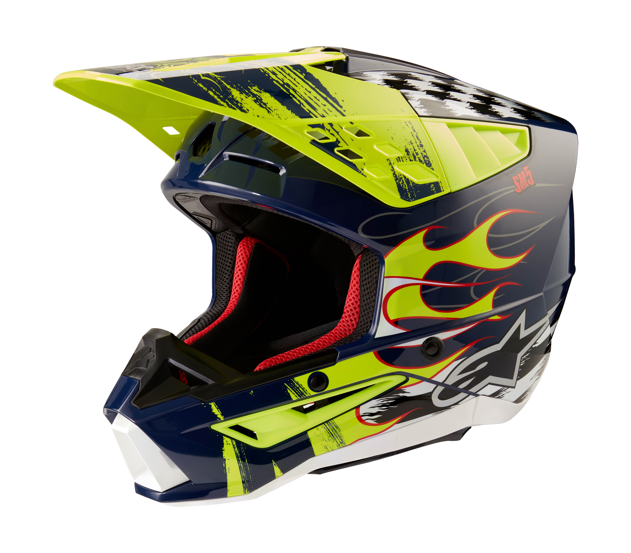 Alpinestars Crosshelm S-M5 Rash - Glans Donker Navy / Fluo Geel