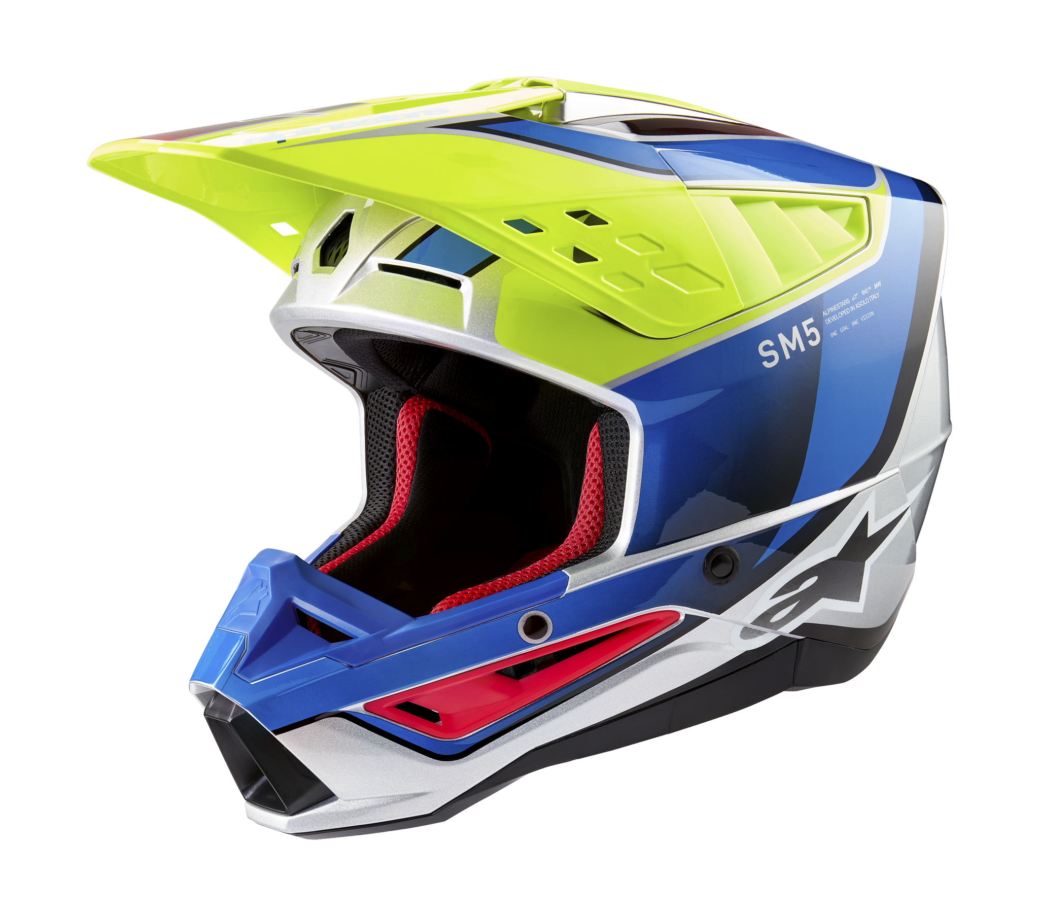 Alpinestars Crosshelm S-M5 Sail - Glans Fluo Geel / Blauw / Zilver