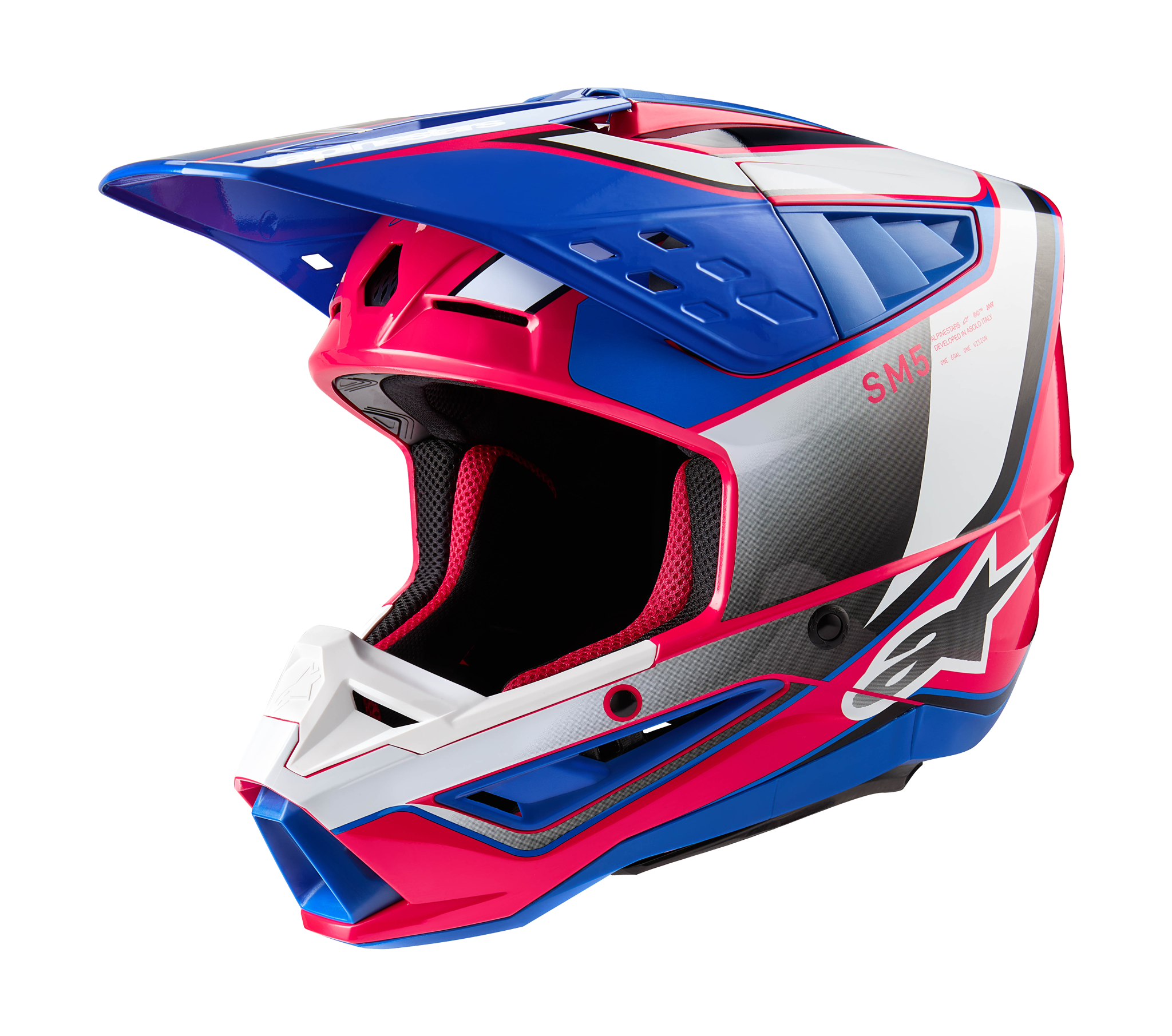 Alpinestars Crosshelm S-M5 Sail - Glans Wit / Diva Roze / Blauw
