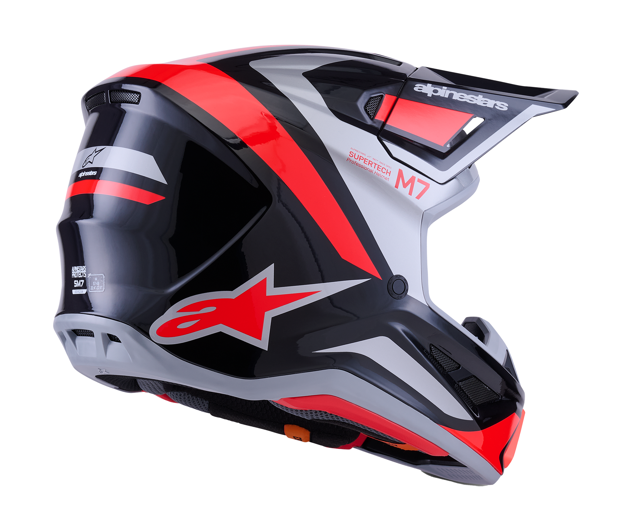 Alpinestars Crosshelm S-M7 Rise - Zwart / Zilver / Fluo Rood