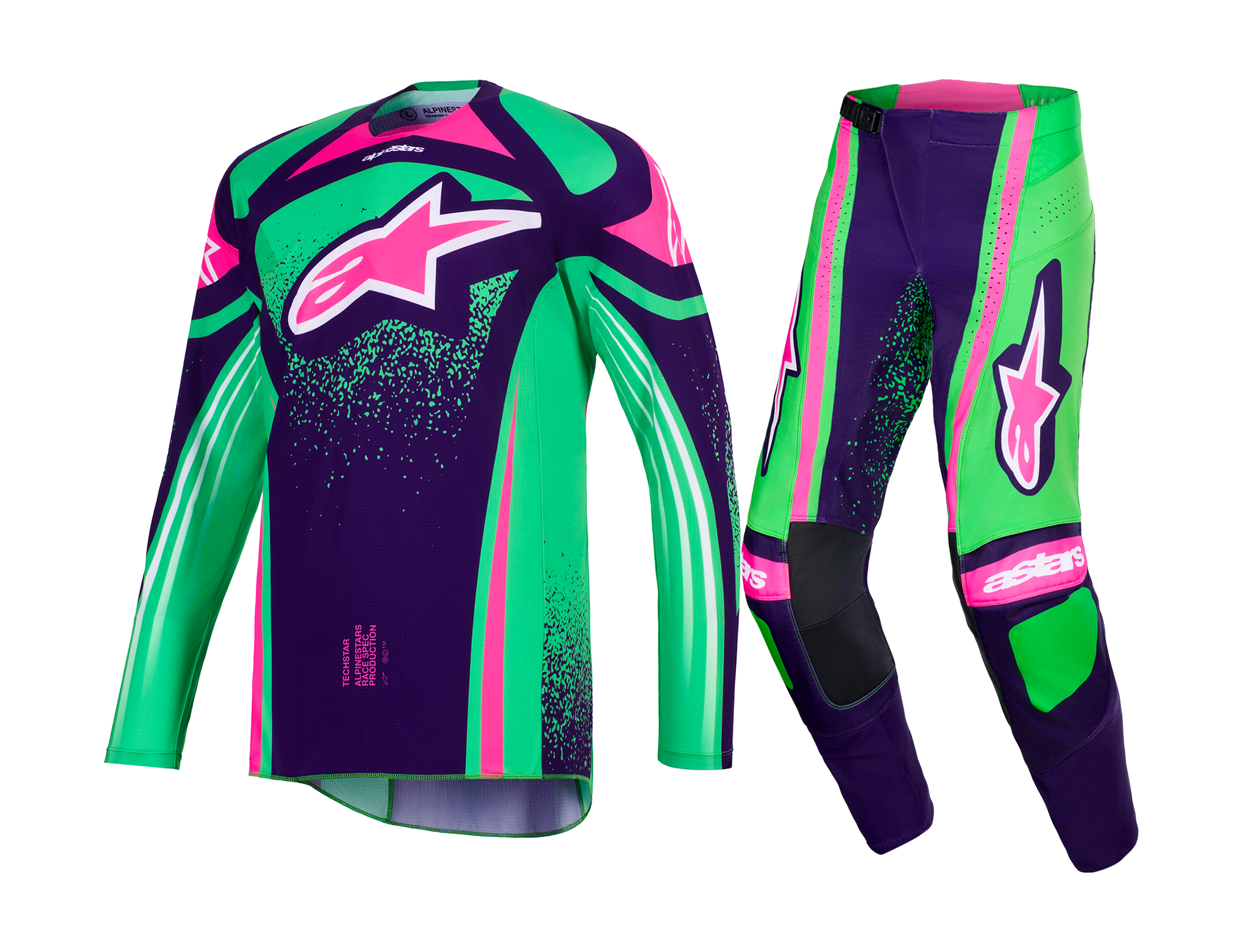 Alpinestars Crosskleding 2026 Techstar Nomur - Deep Paars / Groen / Fluo Roze