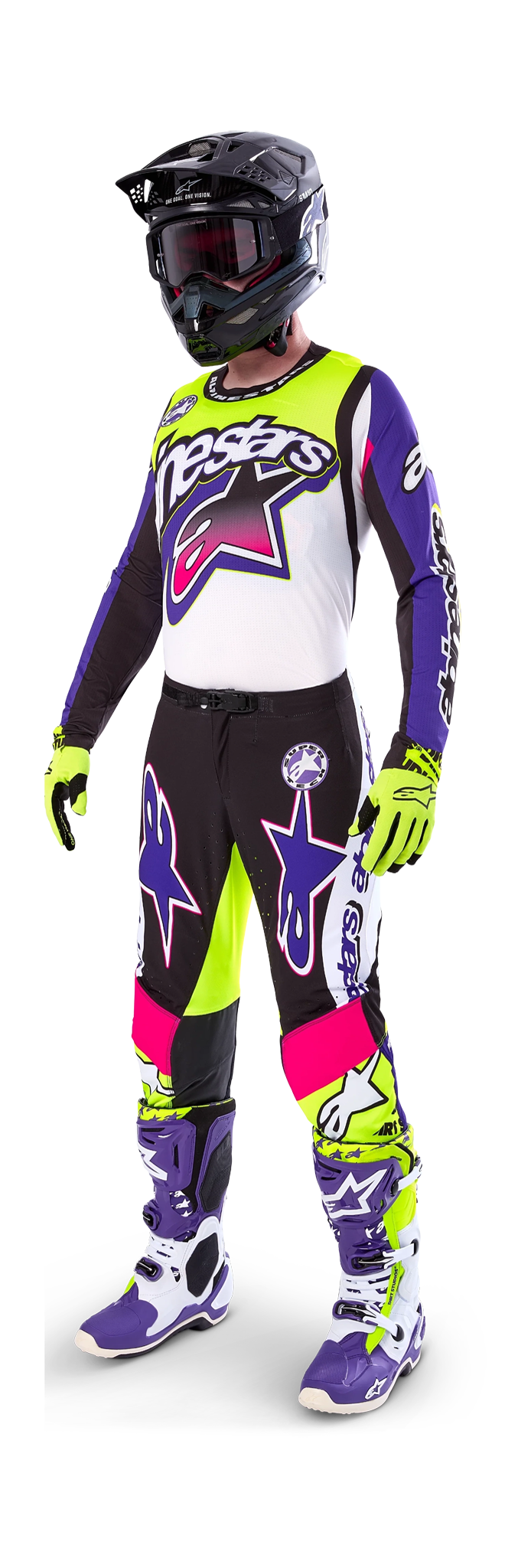 Alpinestars Crosskleding Supertech LE Dirt Studios - Wit / Paars / Geel Fluo