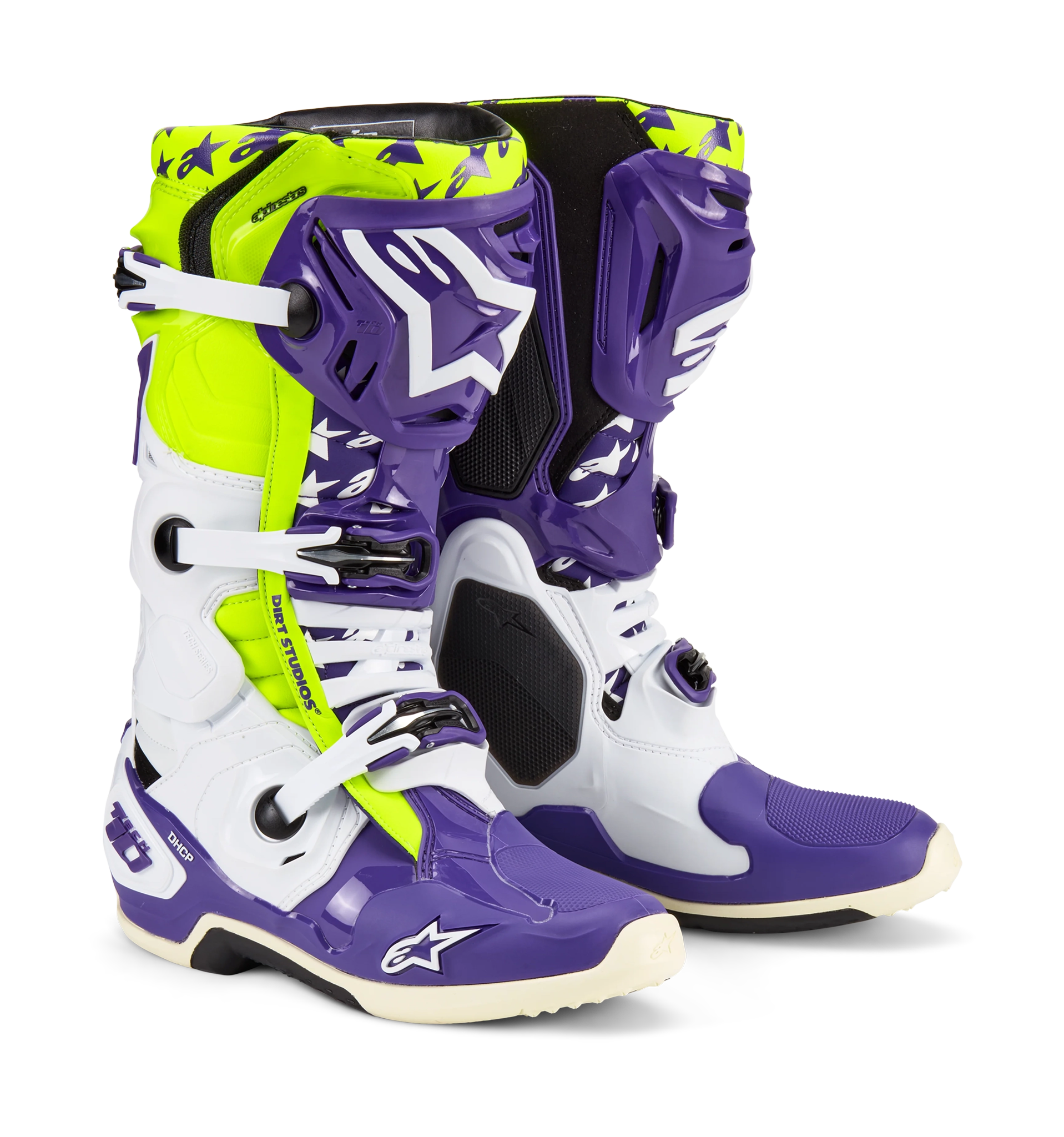 Alpinestars Crosslaarzen Tech 10 LE Dirt Studios - Wit / Paars / Geel Fluo