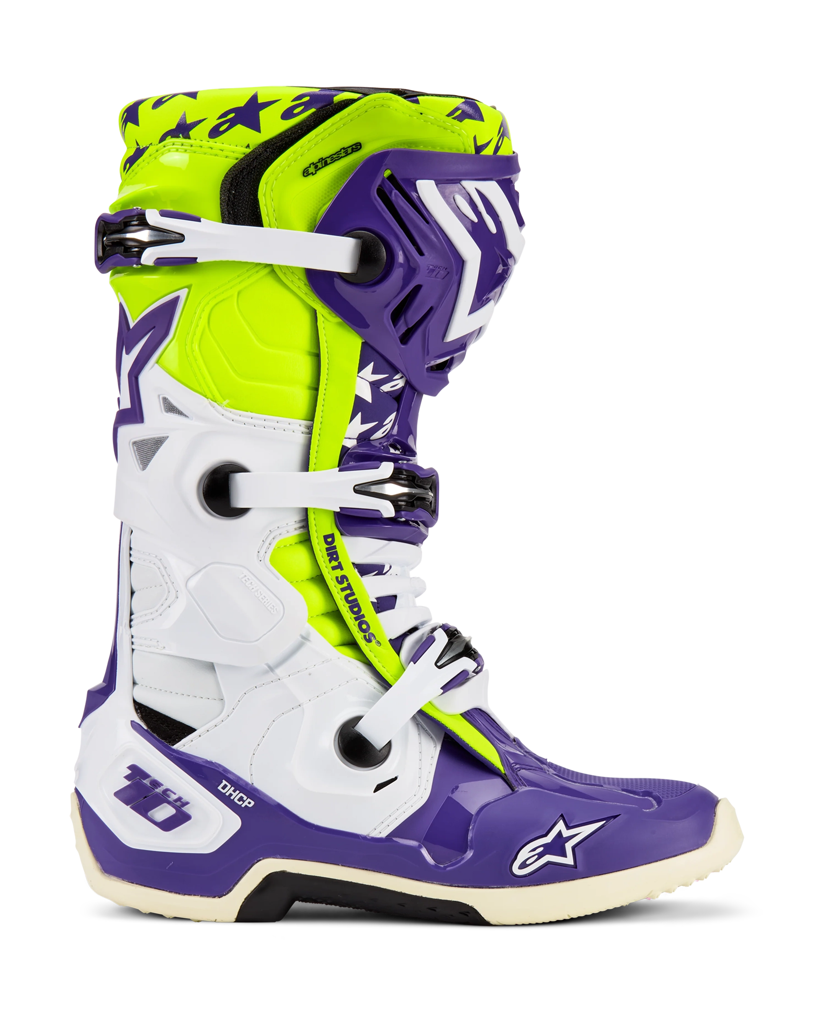 Alpinestars Crosslaarzen Tech 10 LE Dirt Studios - Wit / Paars / Geel Fluo
