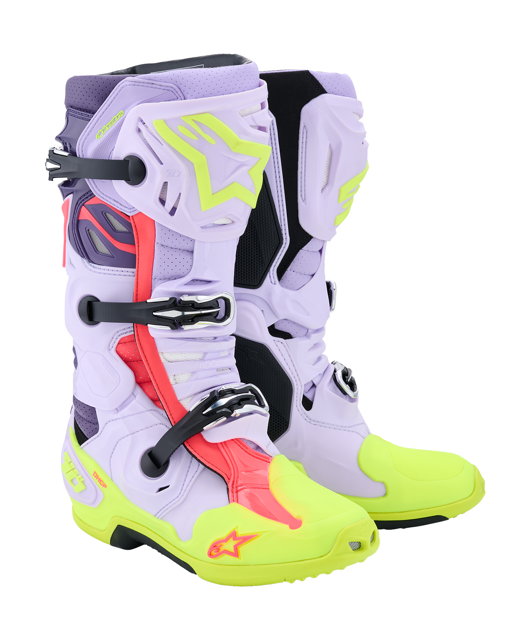 Alpinestars Crosslaarzen Tech 10 Supervented - Paars/ Fluo Geel / Diva / Roze