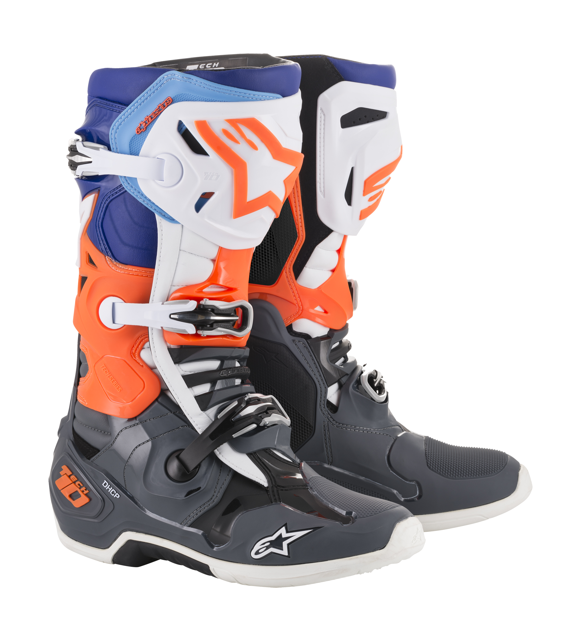 Alpinestars Crosslaarzen Tech 10 v19 - Cool Grijs / Oranje Fluo / Blauw / Wit