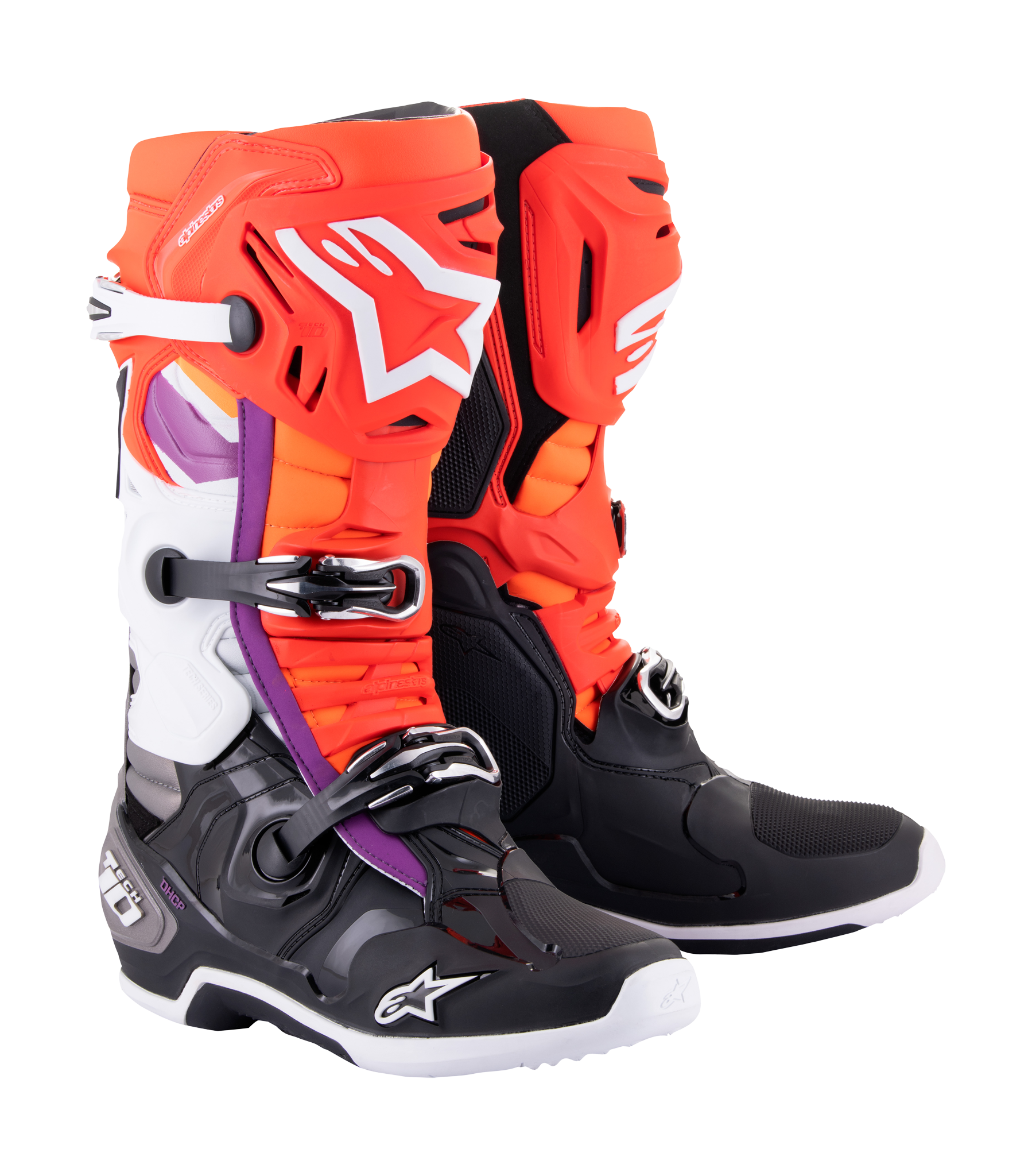 Alpinestars Crosslaarzen Tech 10 - Zwart / Fluo Rood / Fluo Oranje / Wit