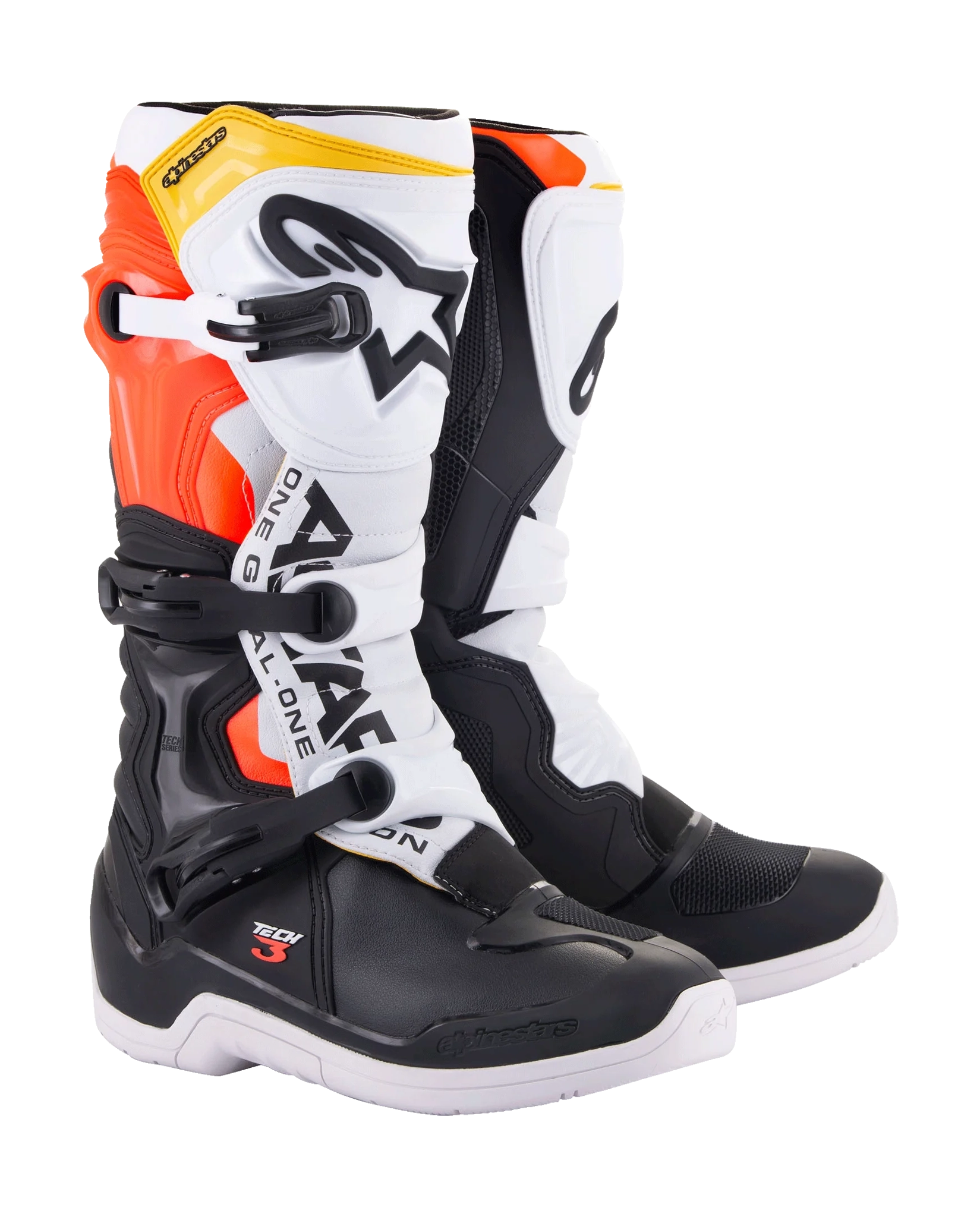 Alpinestars Crosslaarzen Tech 3 - Zwart / Wit / Fluo Rood / Geel