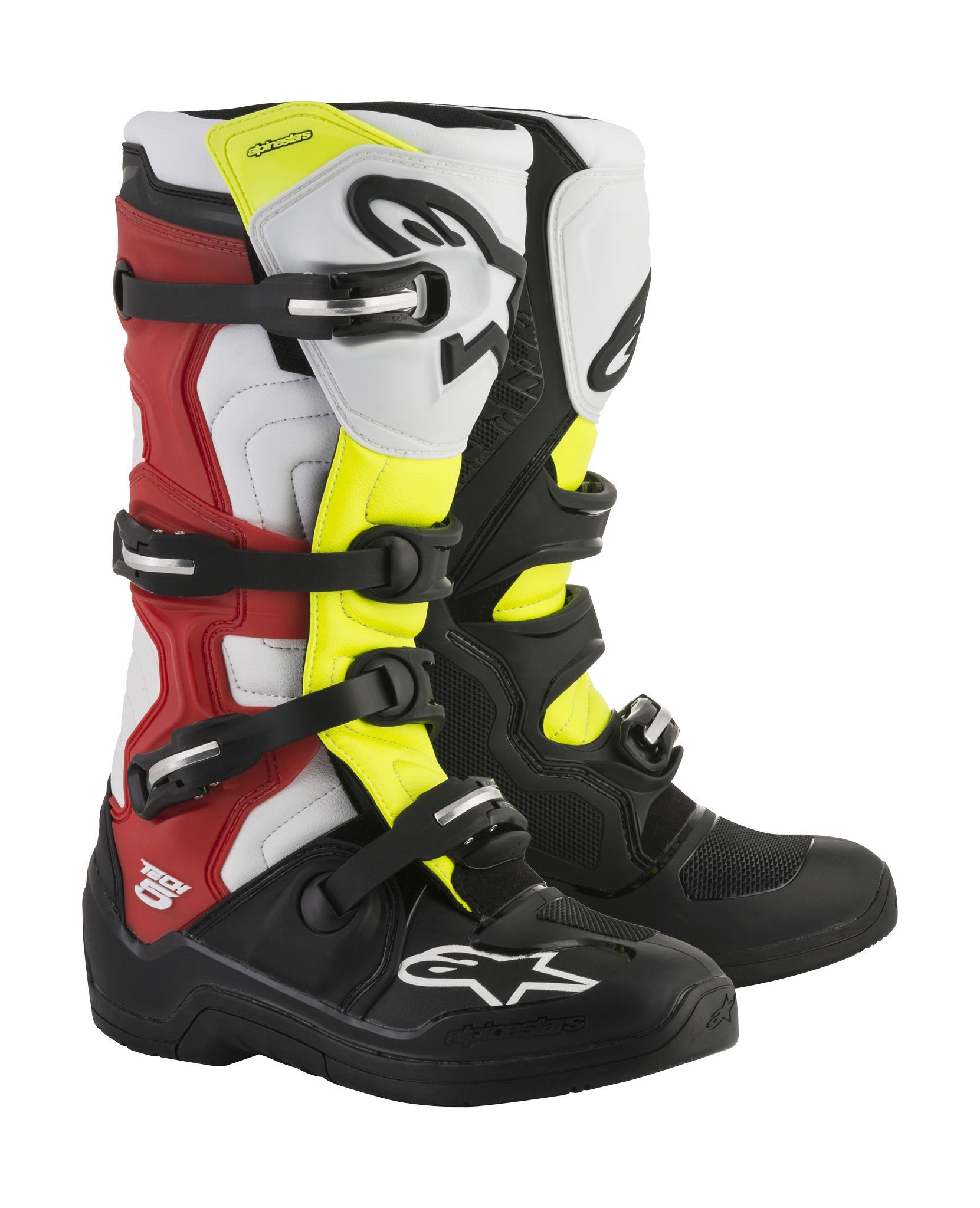 Alpinestars Crosslaarzen Tech 5 - Zwart / Wit / Rood / Fluo Geel