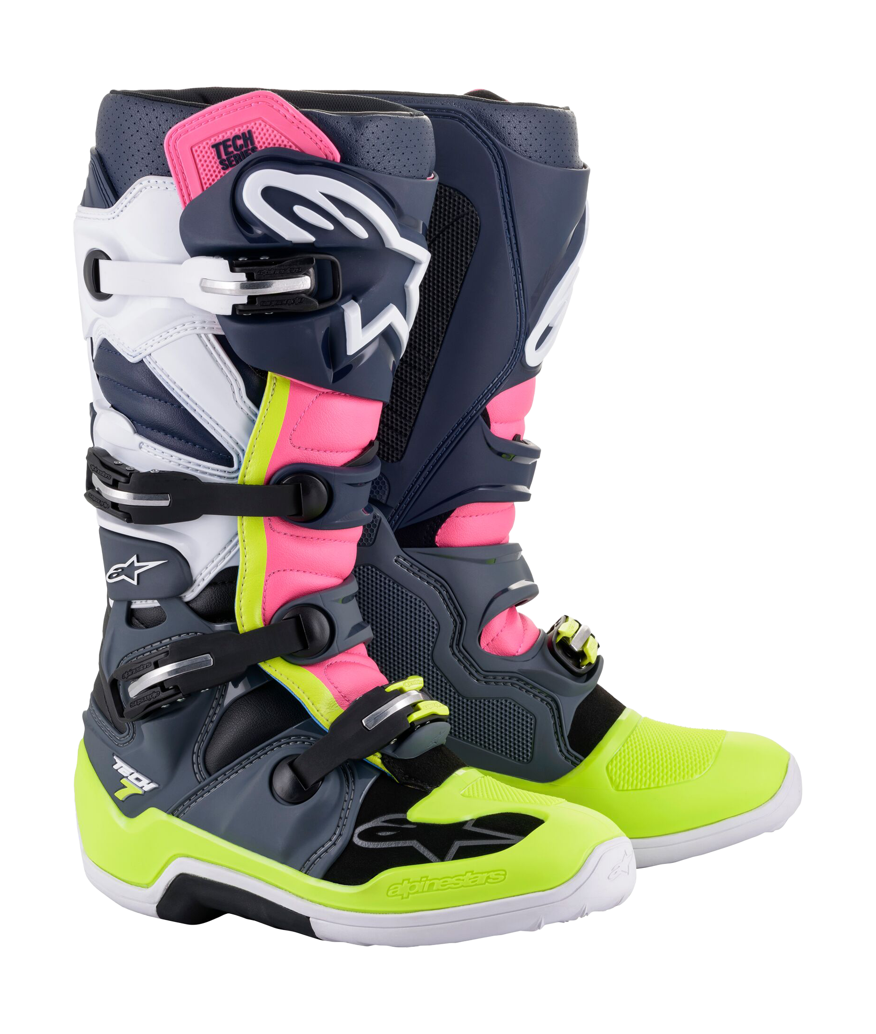 Alpinestars Crosslaarzen Tech 7 v14 - Donker Grijs / Donker Blauw / Fluo Roze