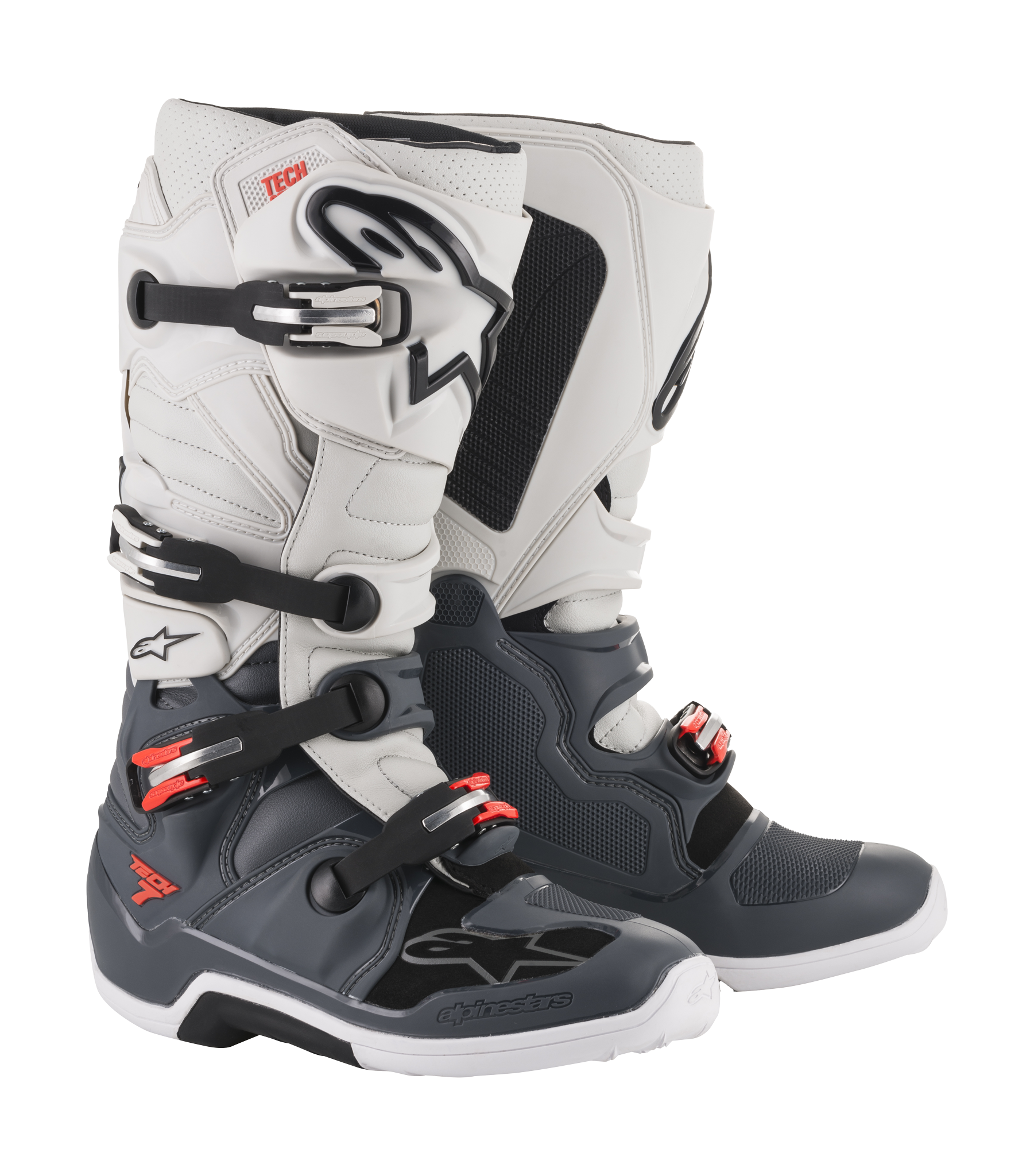 Alpinestars Crosslaarzen Tech 7 v14 - Donker Grijs / Licht Grijs / Rood Fluo