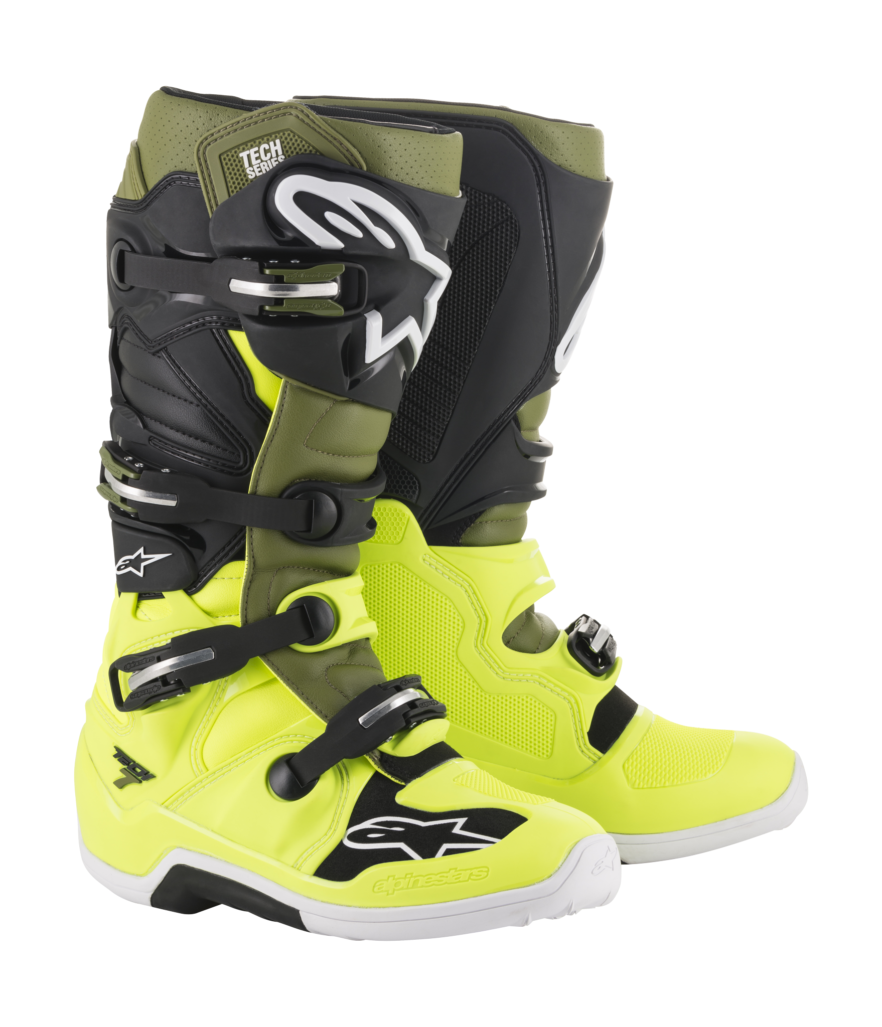 Alpinestars Crosslaarzen Tech 7 v14 - Geel Fluo / Militair Groen / Zwart