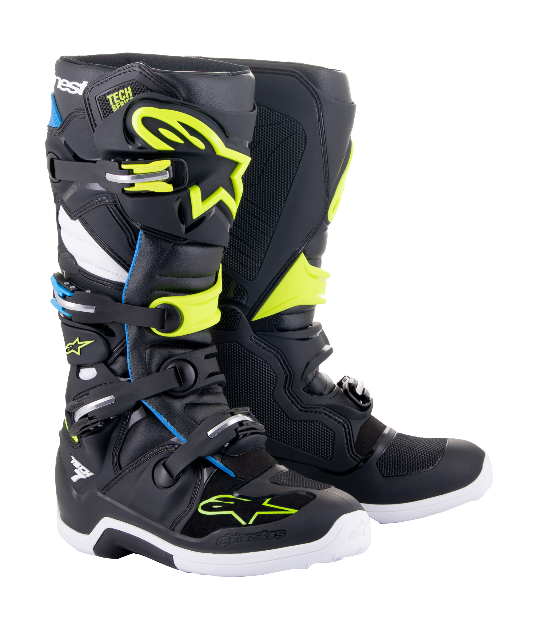 Alpinestars Crosslaarzen Tech 7 v14 - Zwart / Enamel Blauw / Fluo Geel