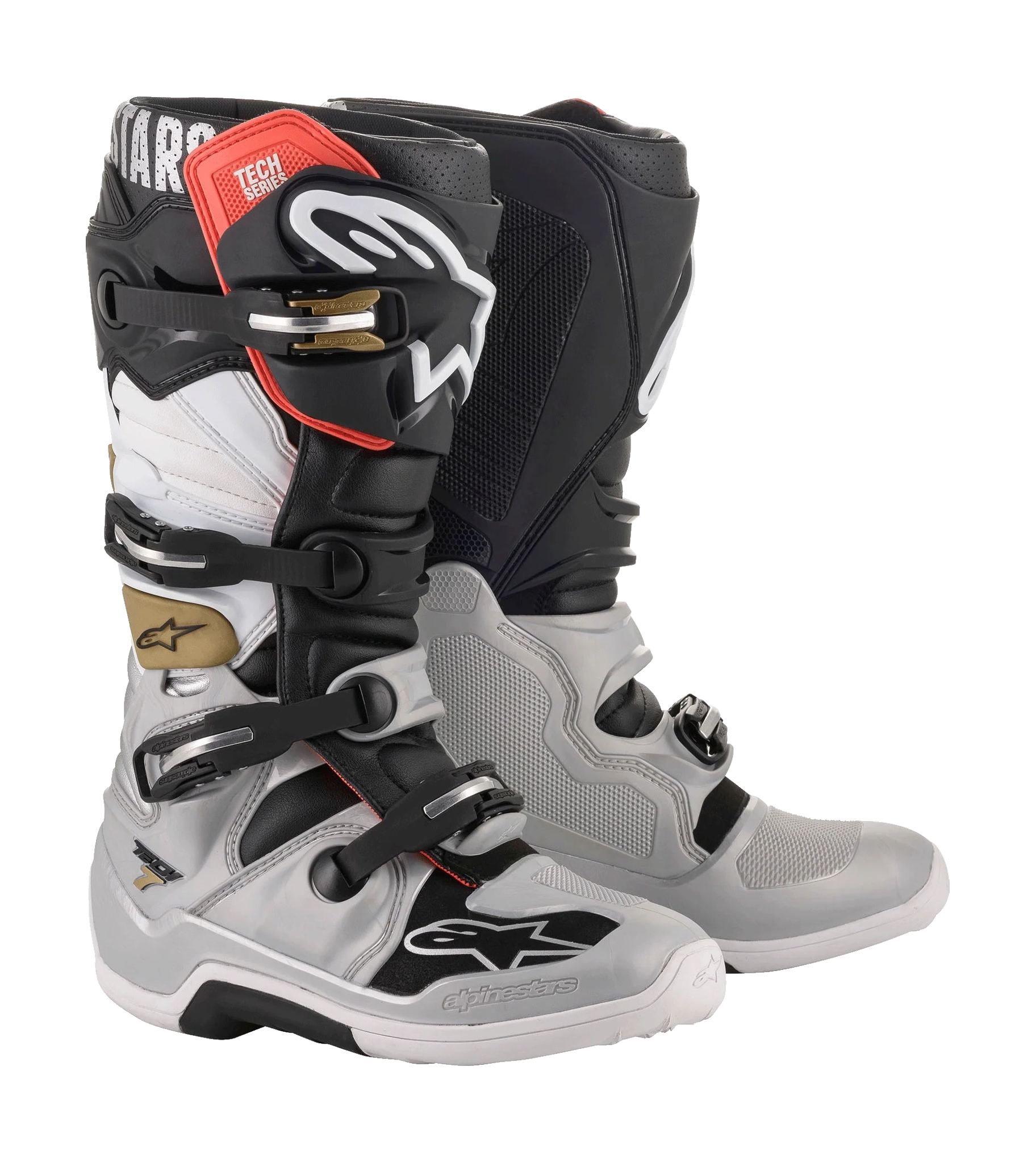 Alpinestars Crosslaarzen Tech 7 v14 - Zwart / Zilver / Wit / Goud